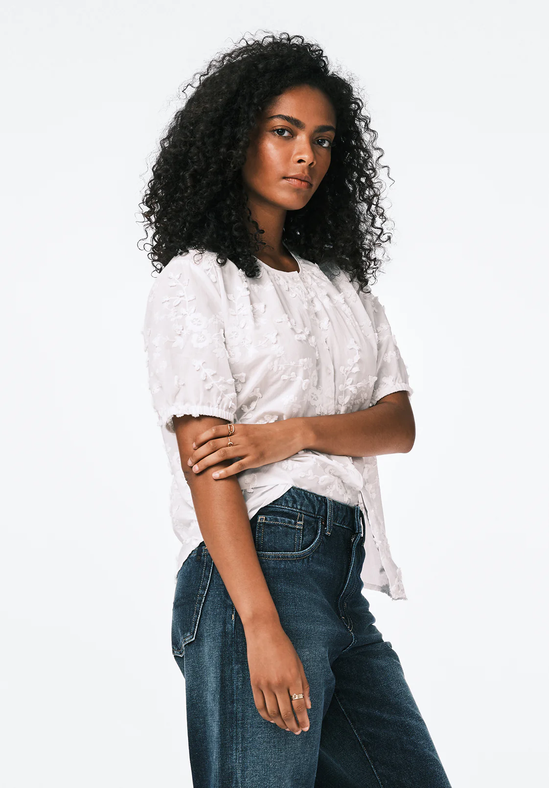 Titha Women's Embroidered Organza Blouse with Puff Sleeves, White - WT0209 - Image 3