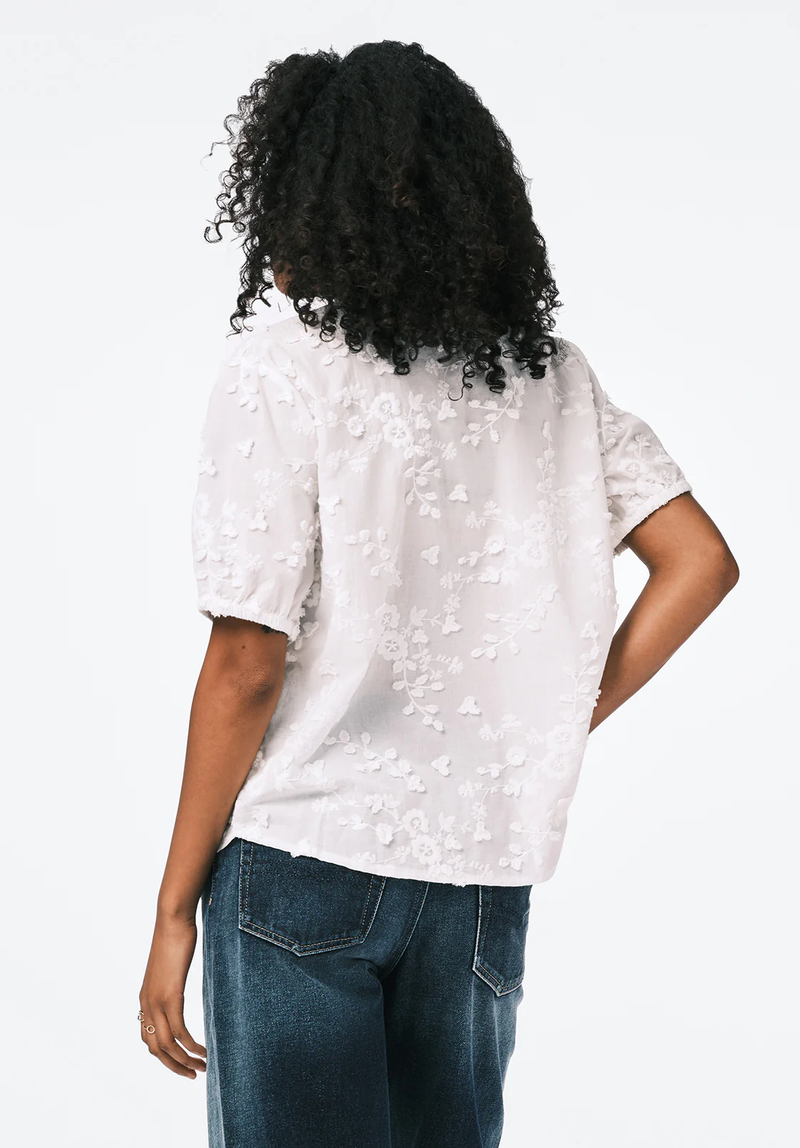 Titha Women's Embroidered Organza Blouse with Puff Sleeves, White - WT0209 - Image 4