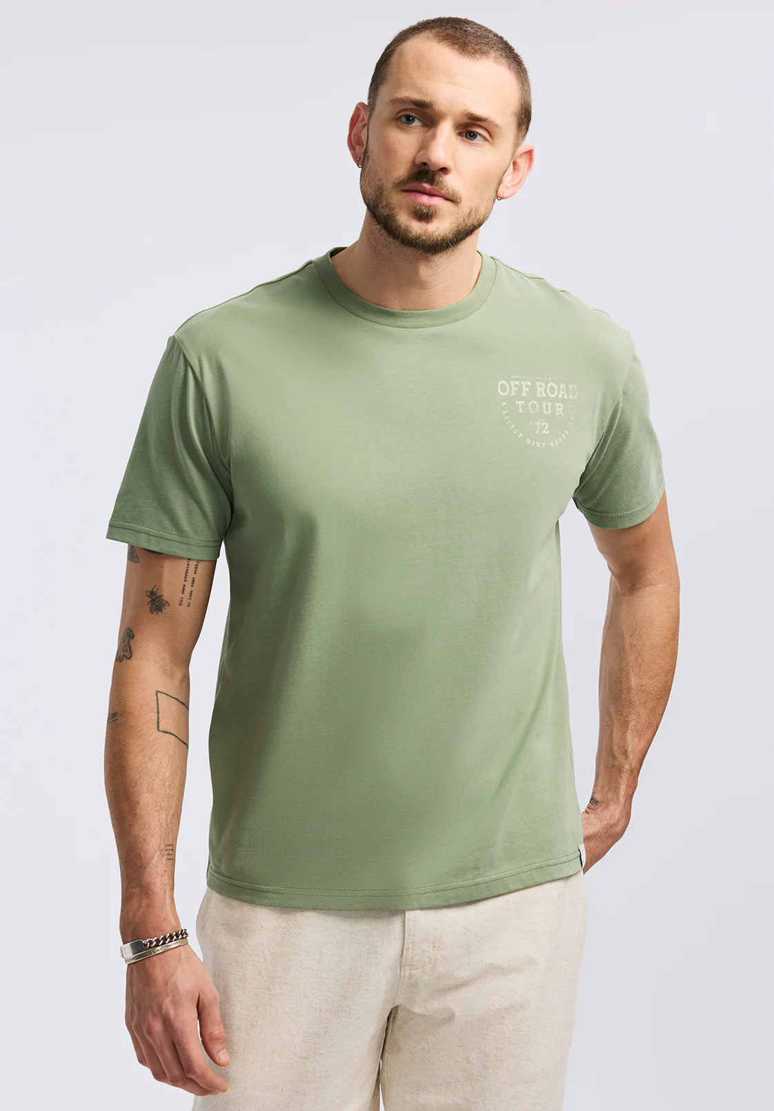Toffroad Men's Graphic T-Shirt with Off Road Tour Print, Hedge Green - BM24657 - Image 3