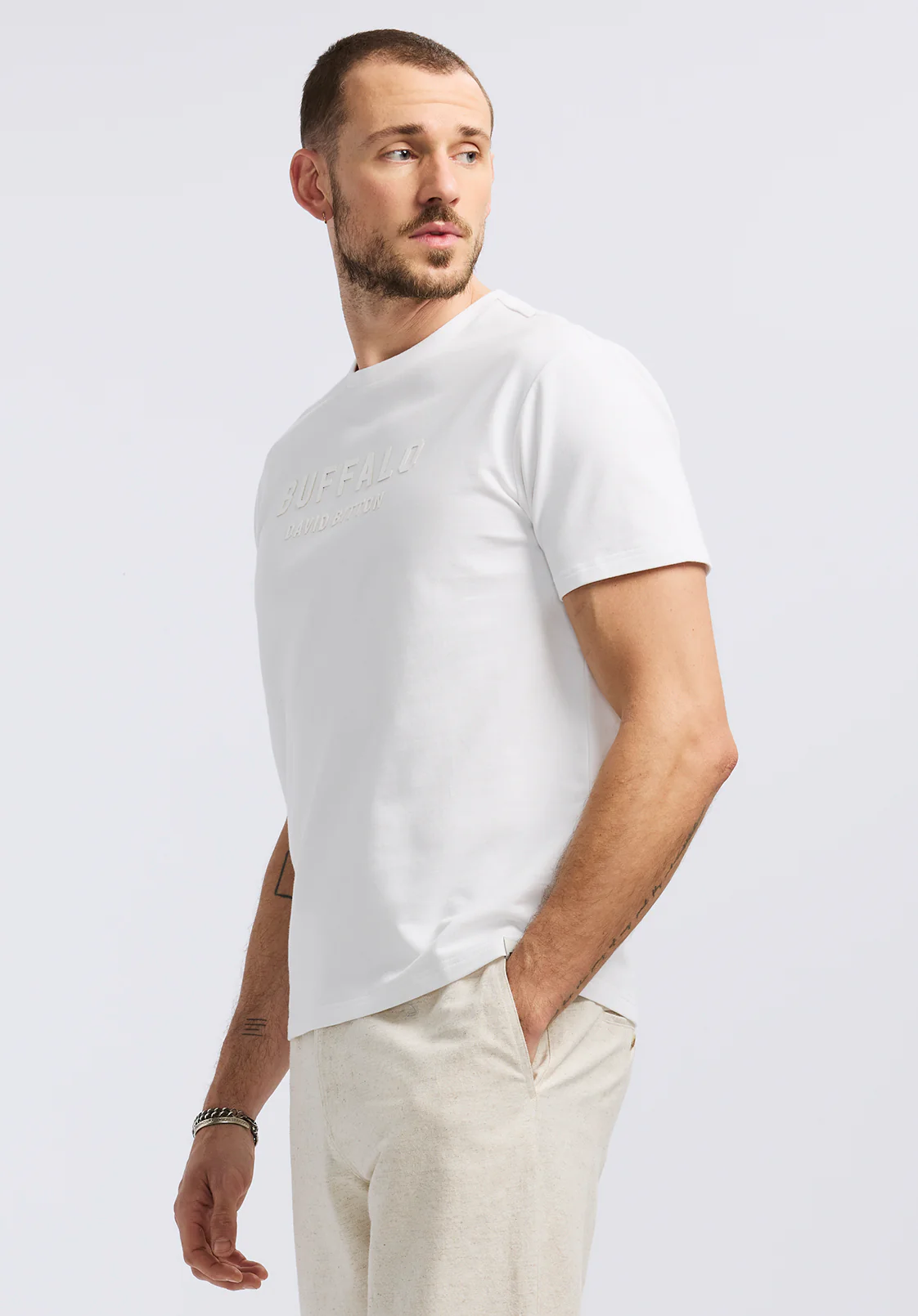 Tomba Men's Graphic T-Shirt with Raised Logo Print, White - BM24728 - Image 3