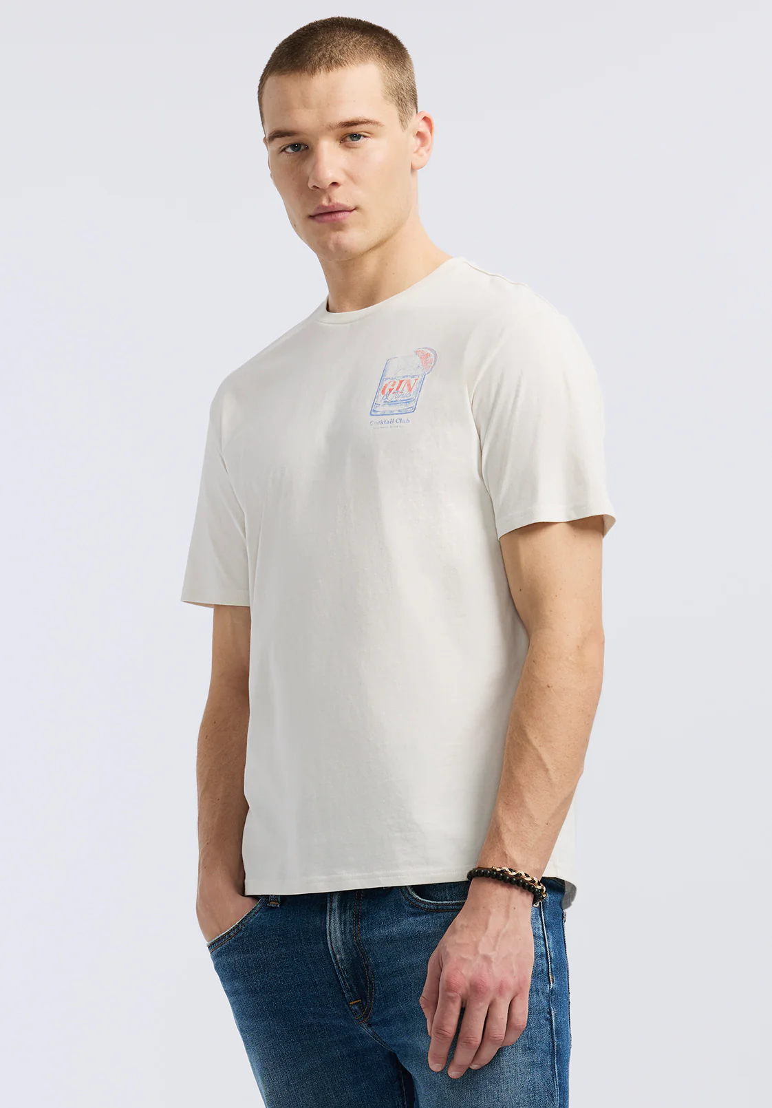 Torpoint Men's Graphic T-Shirt with Gin & Tonic Print, Milk - BM24654 - Image 3