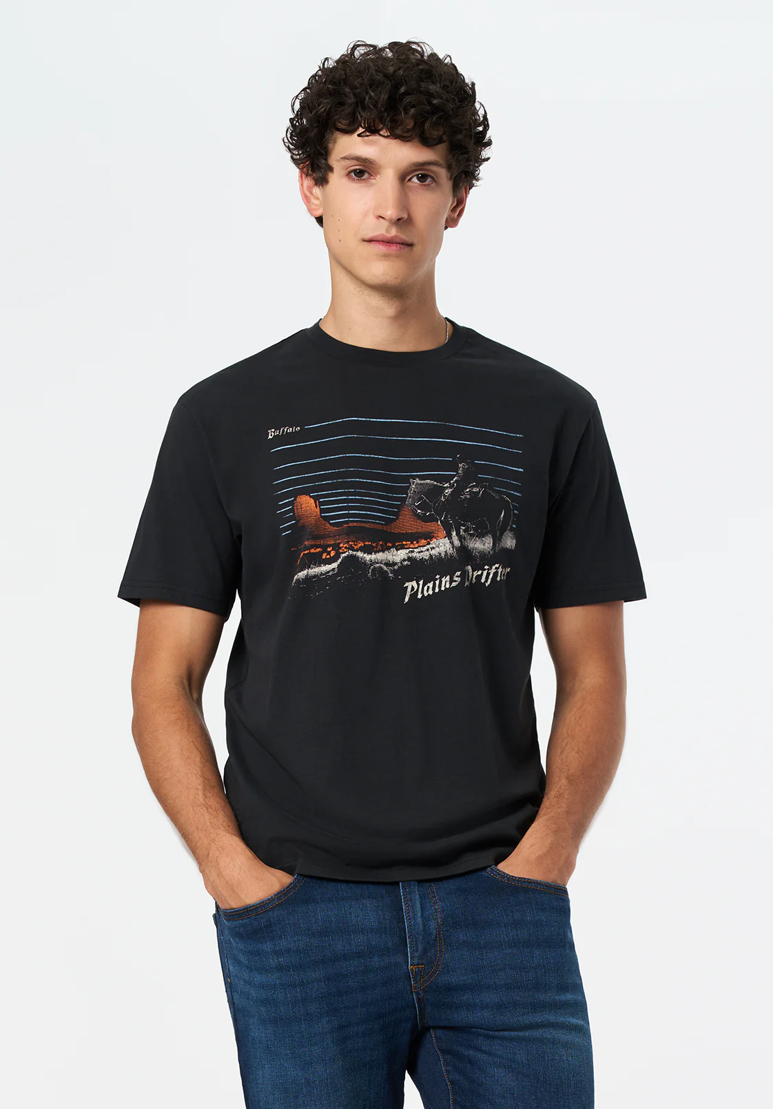 Trystan Men's Graphic T-Shirt with Plains Drifter Print, Black - BM24704 - Image 2
