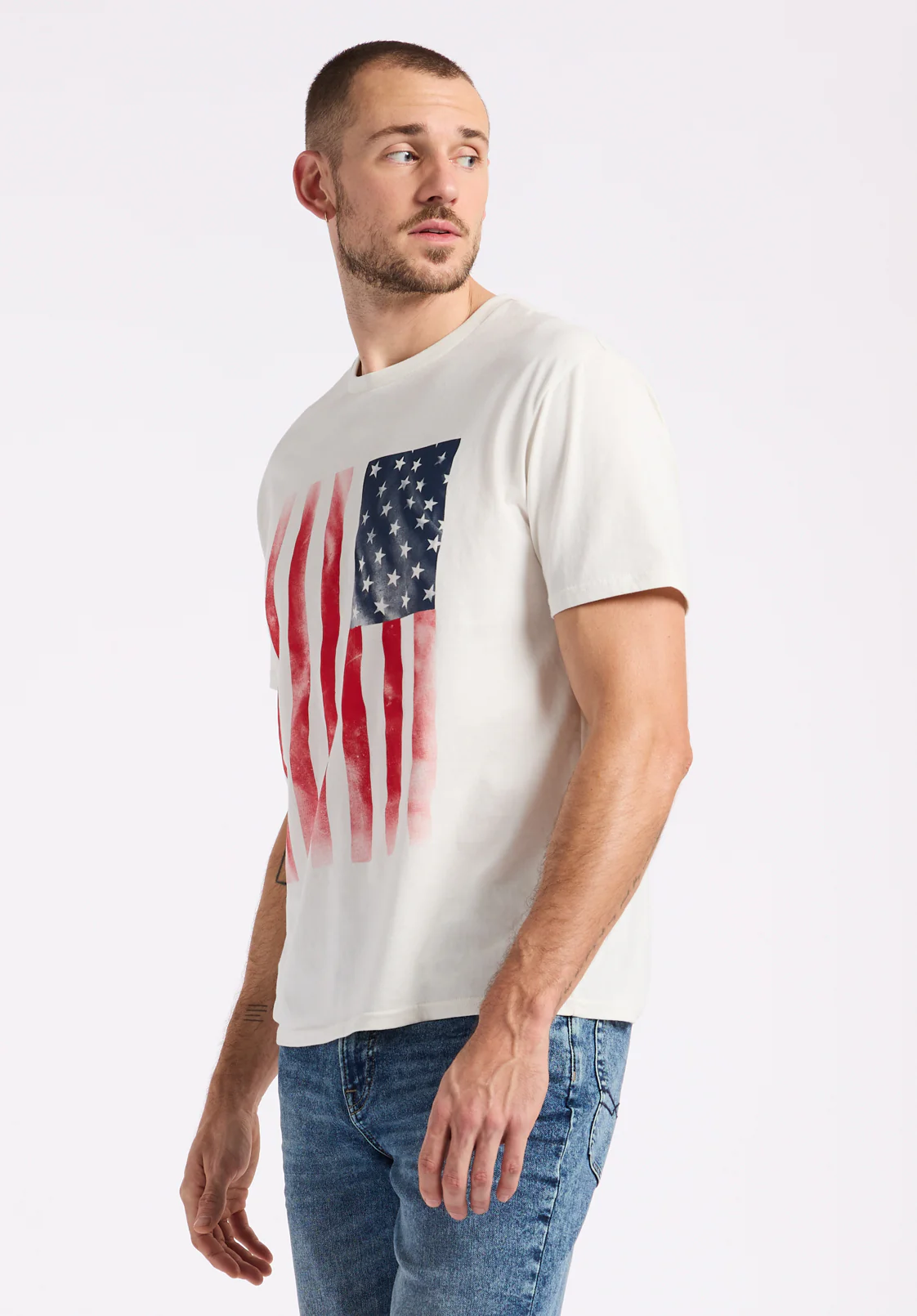 Tusaf Men's Graphic T-Shirt with American Flag Print, Milk - BM24648 - Image 3