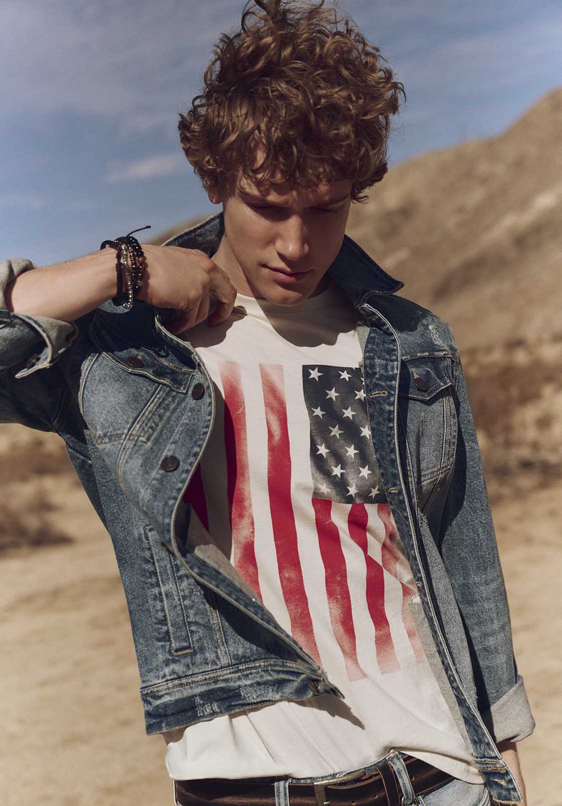 Tusaf Men's Graphic T-Shirt with American Flag Print, Milk - BM24648 - Image 6