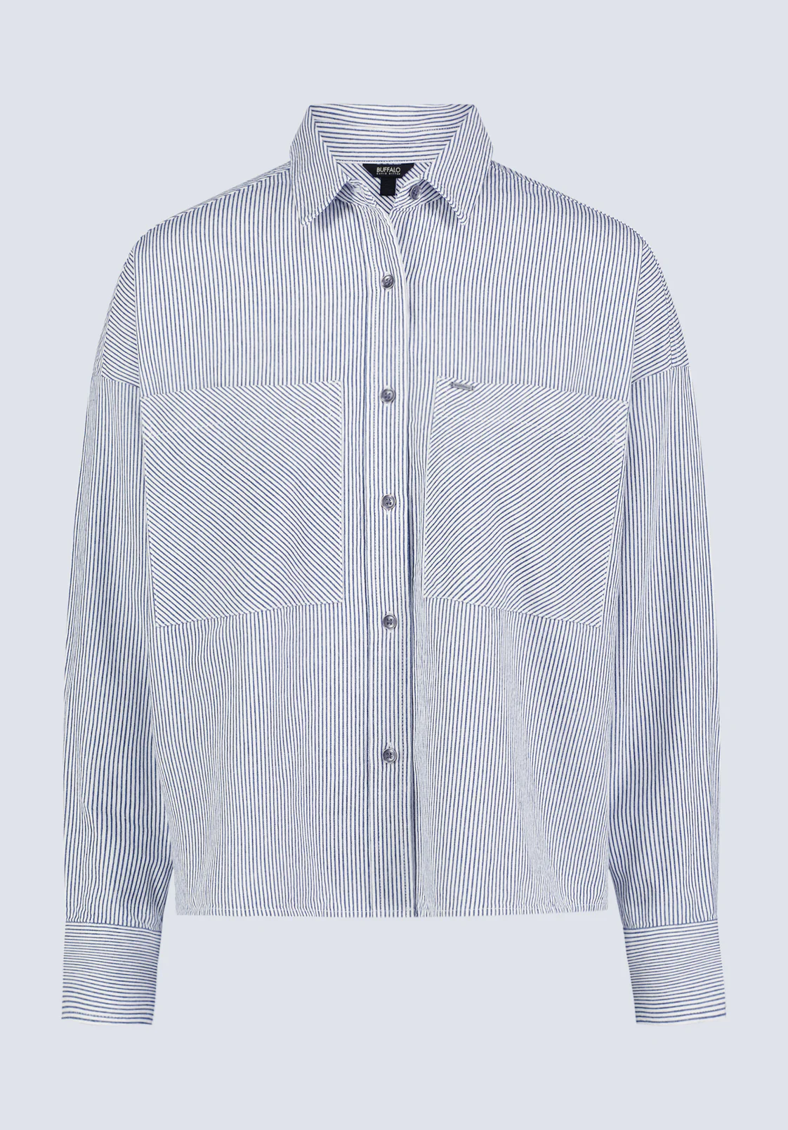 Twyla Women's Boxy Striped Button-Up Shirt, Whale & White - WT0084H - Image 5