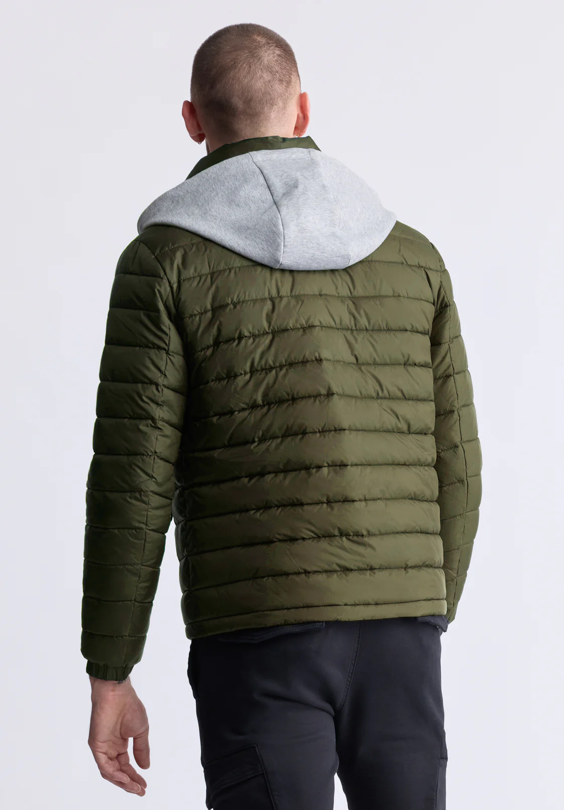 Vince Men’s Quilted Puffer Zip-Up Jacket with Contrasting Hoodie, Green - OBMFE003 - Image 2