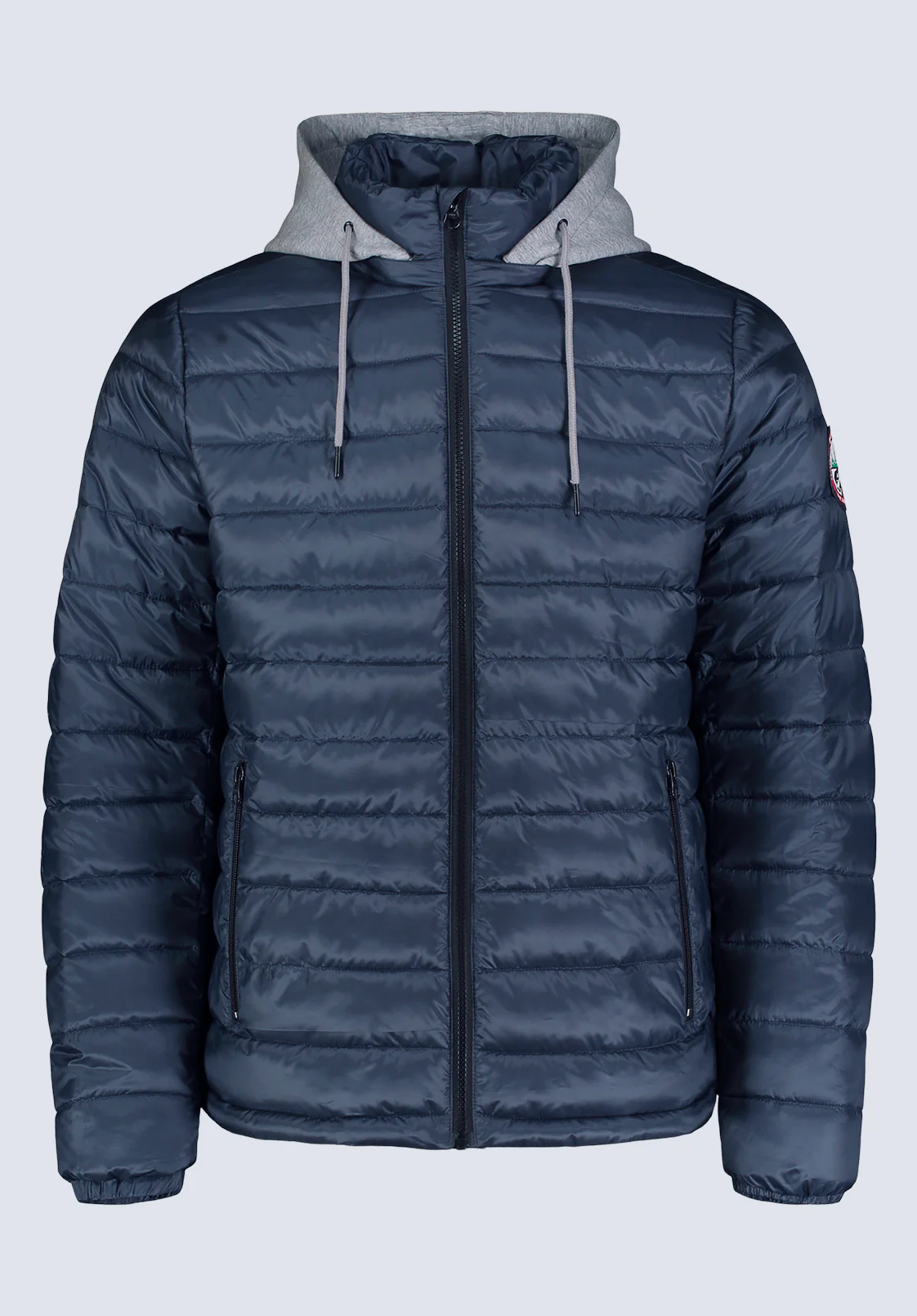 Vince Men’s Quilted Puffer Zip-Up Jacket with Contrasting Hoodie, Navy - OBMFE003 - Image 6