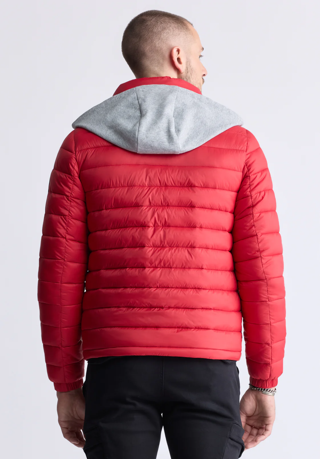 Vince Men’s Quilted Puffer Zip-Up Jacket with Contrasting Hoodie, Red - OBMFE003 - Image 4