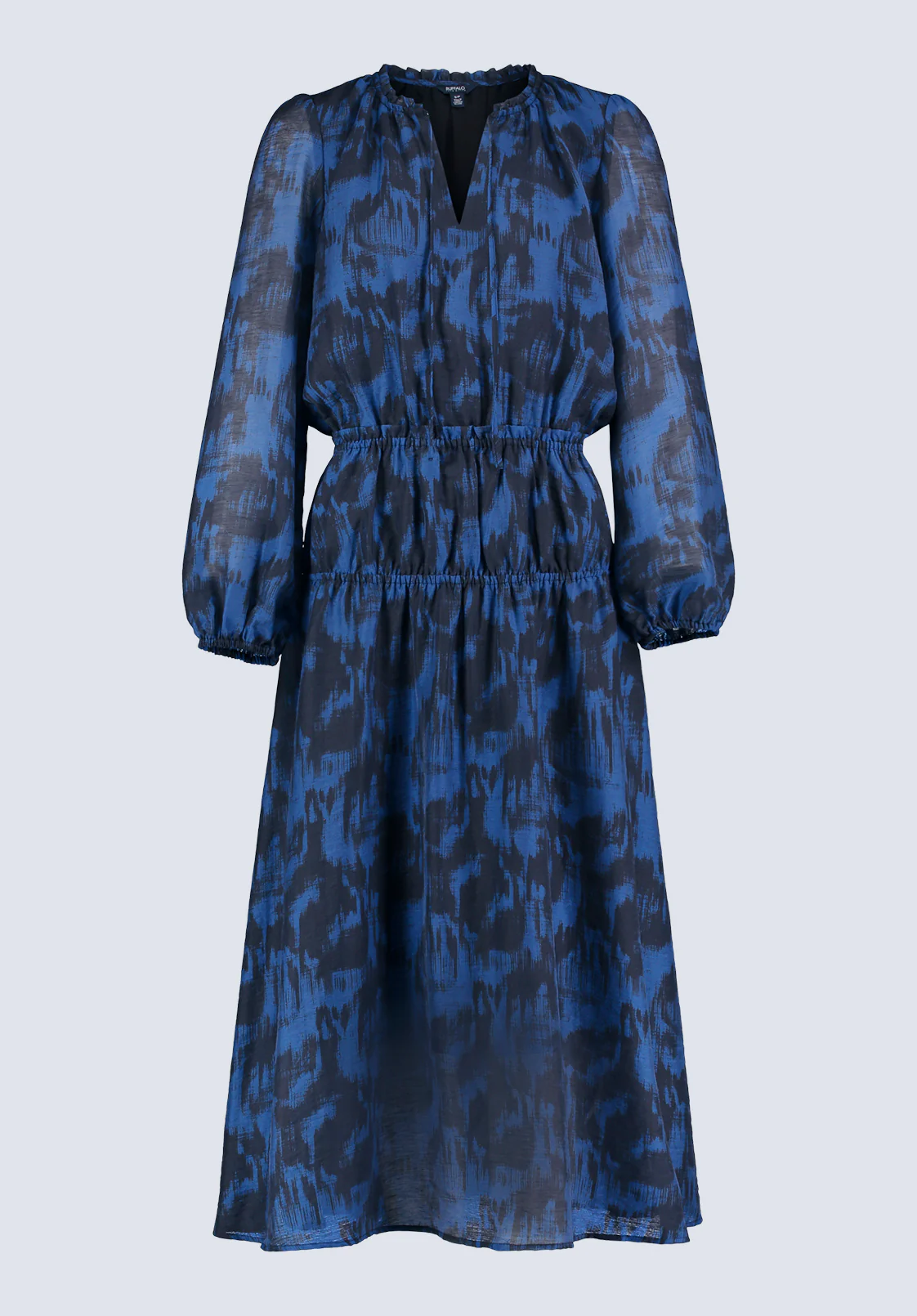 Virlen Women’s Long Sleeve Tie-neck Printed Midi Dress, Navy - WD0062F - Image 6