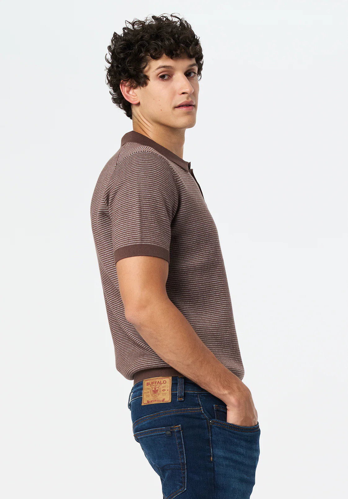 Walbert Men's Short-Sleeve Striped Sweater Polo, Chocolate Brown - BM24696 - Image 3