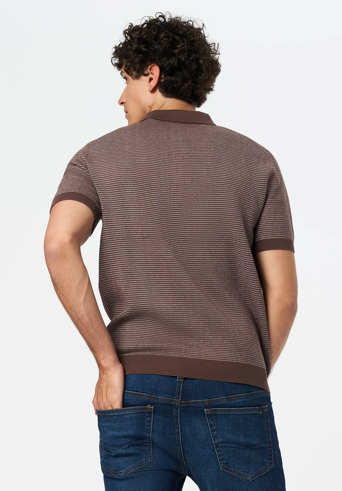 Walbert Men's Short-Sleeve Striped Sweater Polo, Chocolate Brown - BM24696 - Image 4