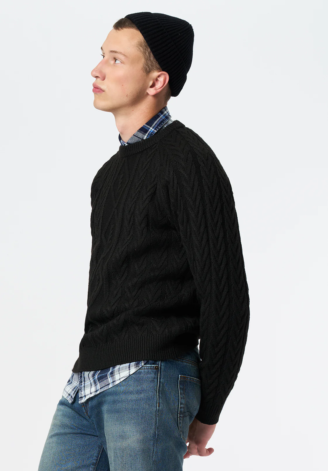 Walder Men's Relaxed Cable Knit Sweater, Black - BM24771 - Image 3