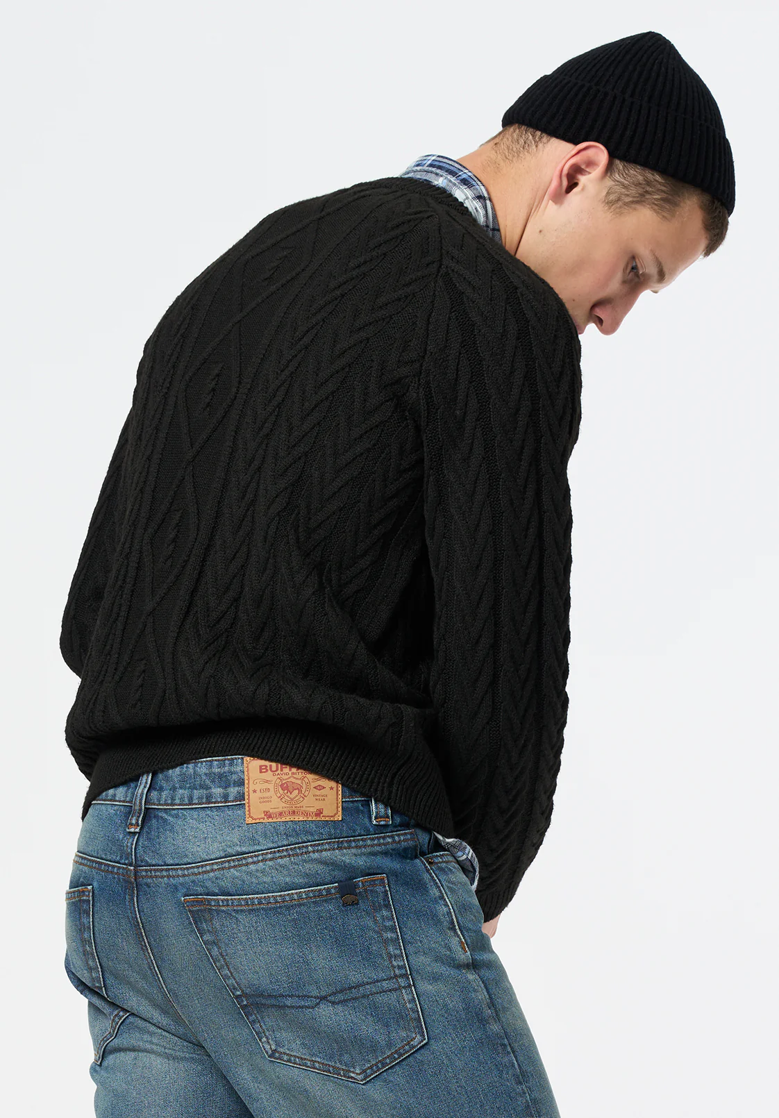 Walder Men's Relaxed Cable Knit Sweater, Black - BM24771 - Image 4