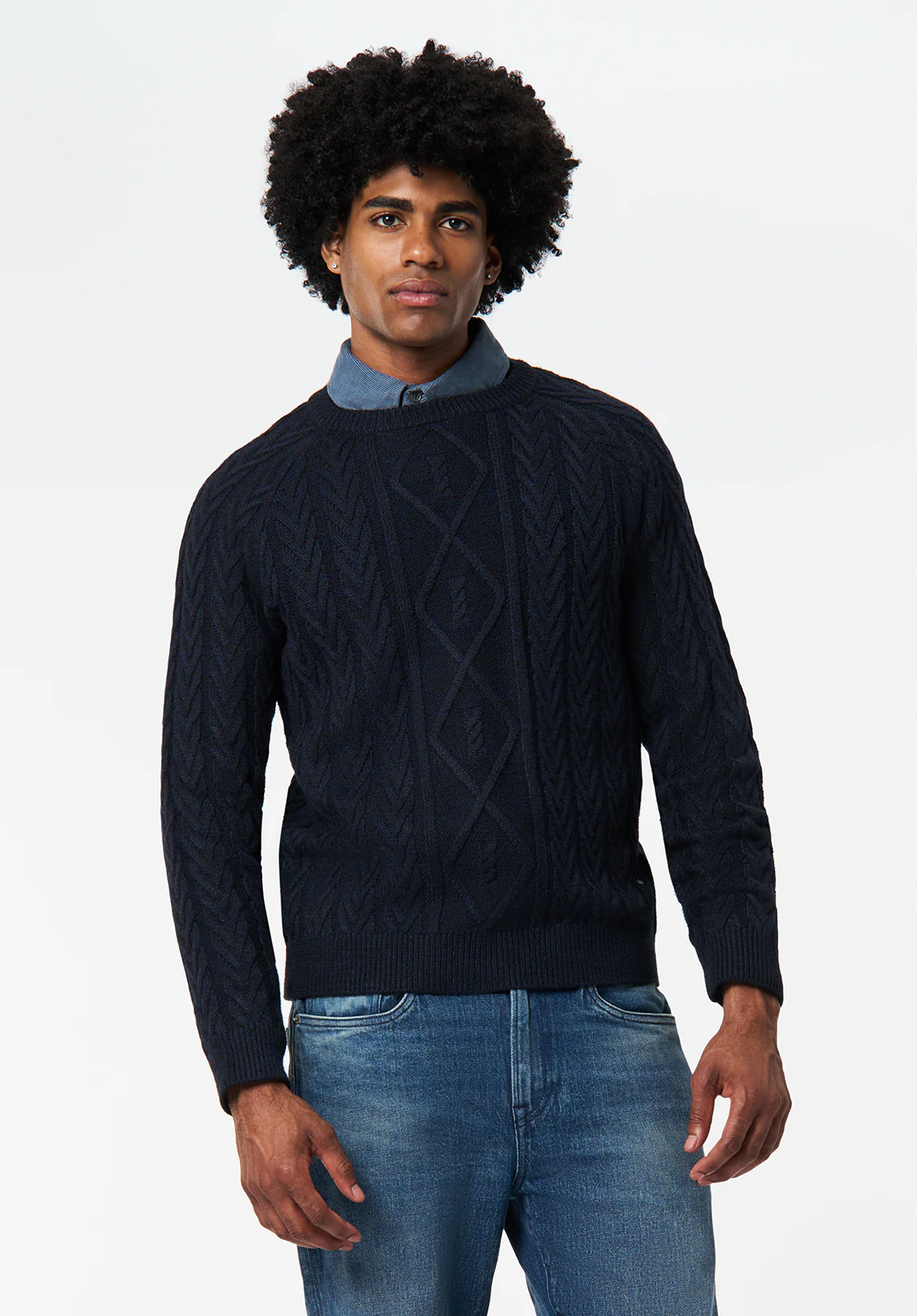 Walder Men's Relaxed Cable Knit Sweater, Whale - BM24771 - Image 3