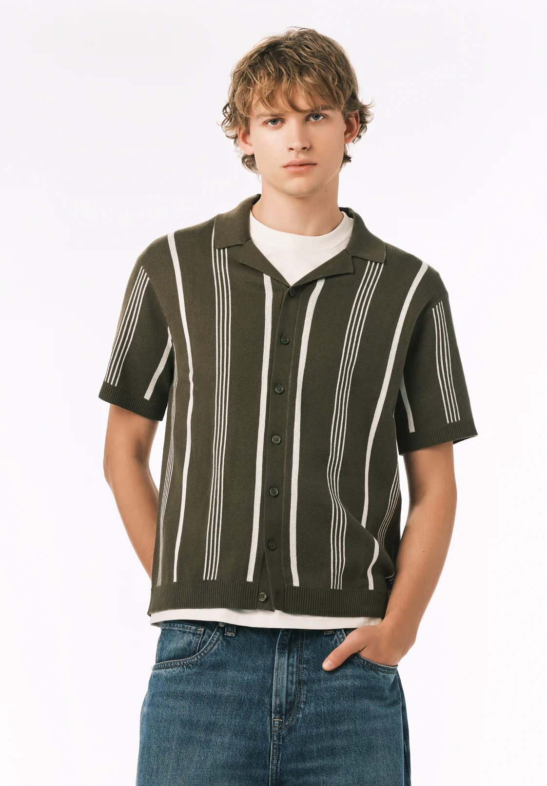 Waldir Men’s Short Sleeve Sweater Shirt, Fern - BM24787 - Image 2