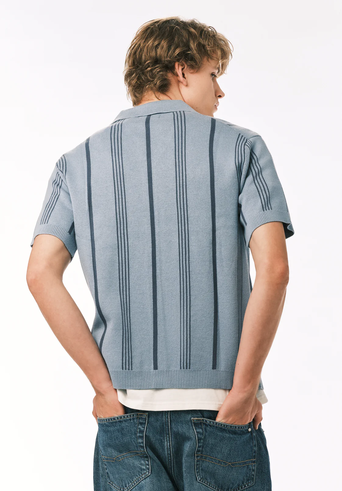 Waldir Men’s Short Sleeve Sweater Shirt, Faded Denim - BM24787 - Image 3