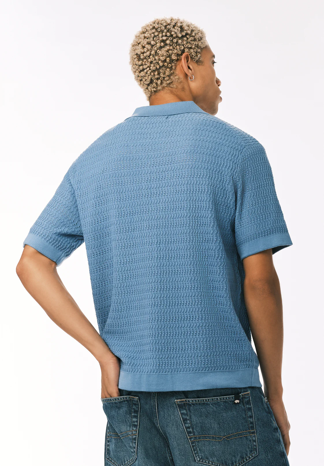 Waldir Men’s Short Sleeve Sweater Shirt, Silver Lake Blue - BM24795 - Image 4