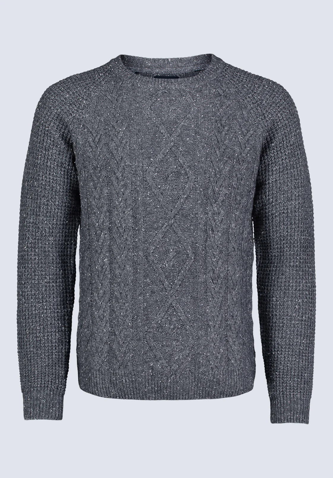 Wallaby Men’s Nep Yarn Cable Knit Crewneck Sweater, Grey - BM24417 - Image 6