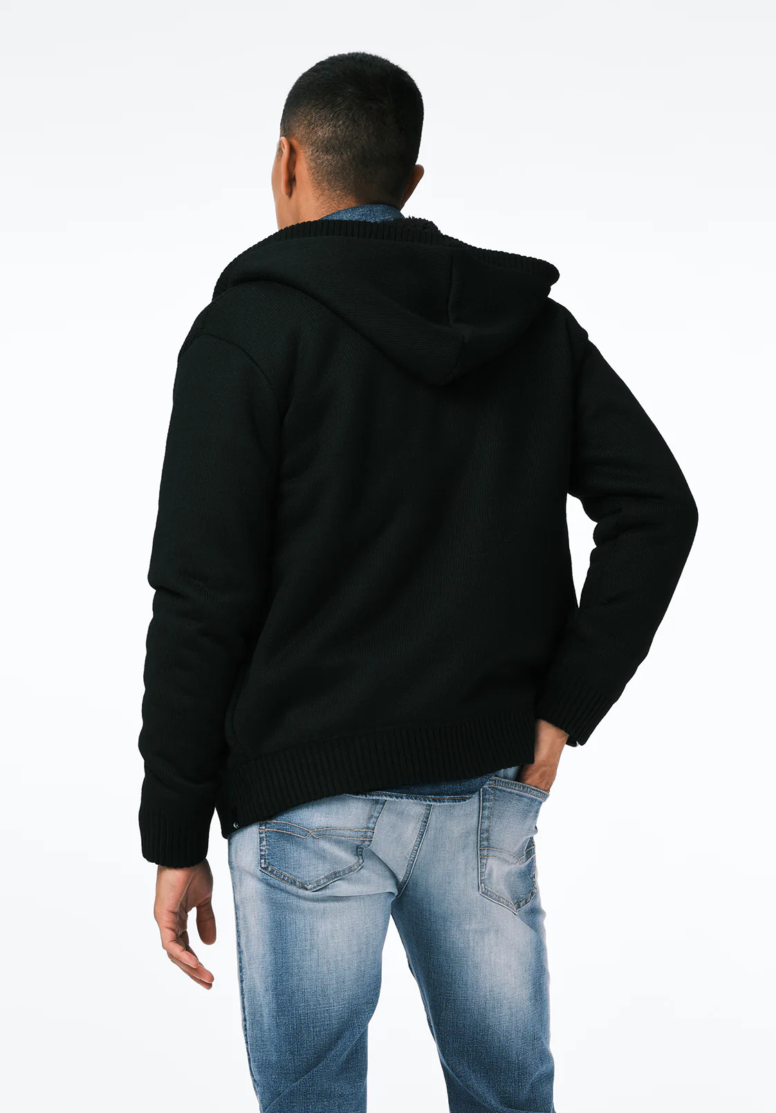 Walmick Men's Full-Zip Knit Hooded Jacket with Sherpa Lining, Black - BM24739 - Image 4
