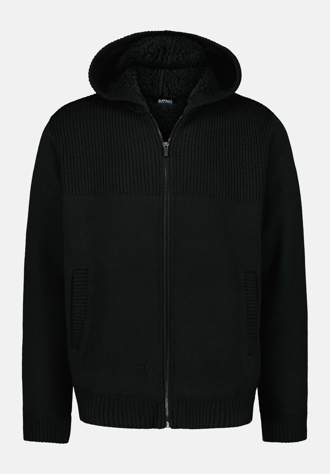 Walmick Men's Full-Zip Knit Hooded Jacket with Sherpa Lining, Black - BM24739 - Image 5