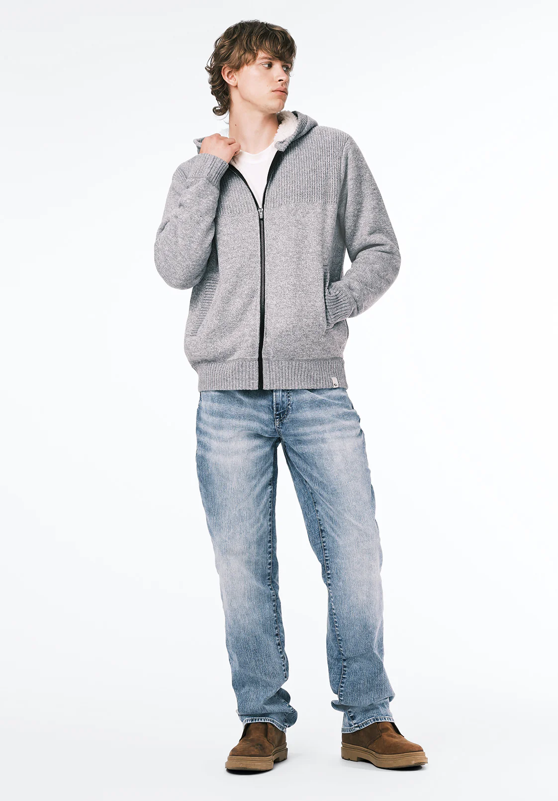 Walmick Men's Full-Zip Knit Hooded Jacket with Sherpa Lining, Heather Grey - BM24739