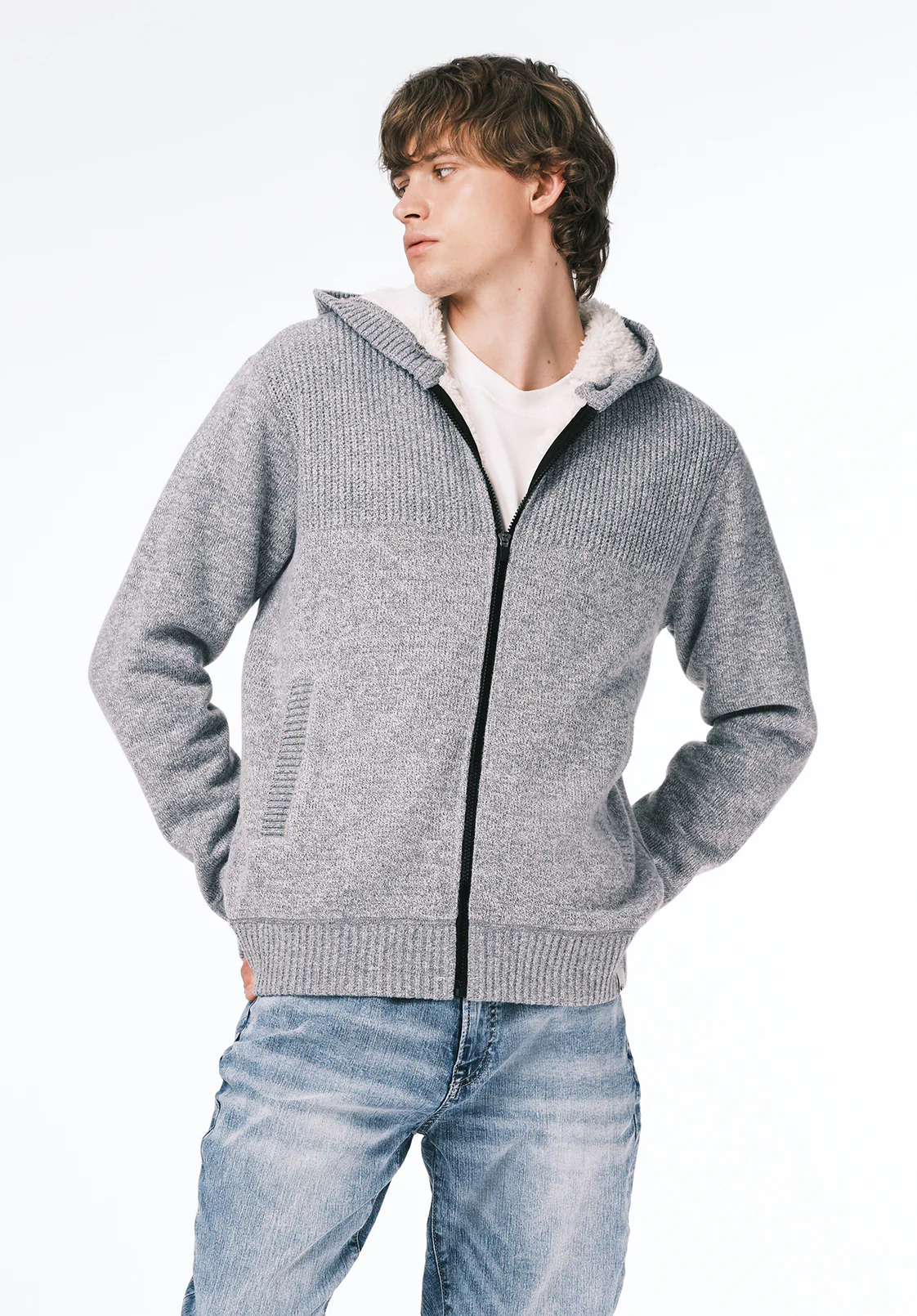 Walmick Men's Full-Zip Knit Hooded Jacket with Sherpa Lining, Heather Grey - BM24739 - Image 2