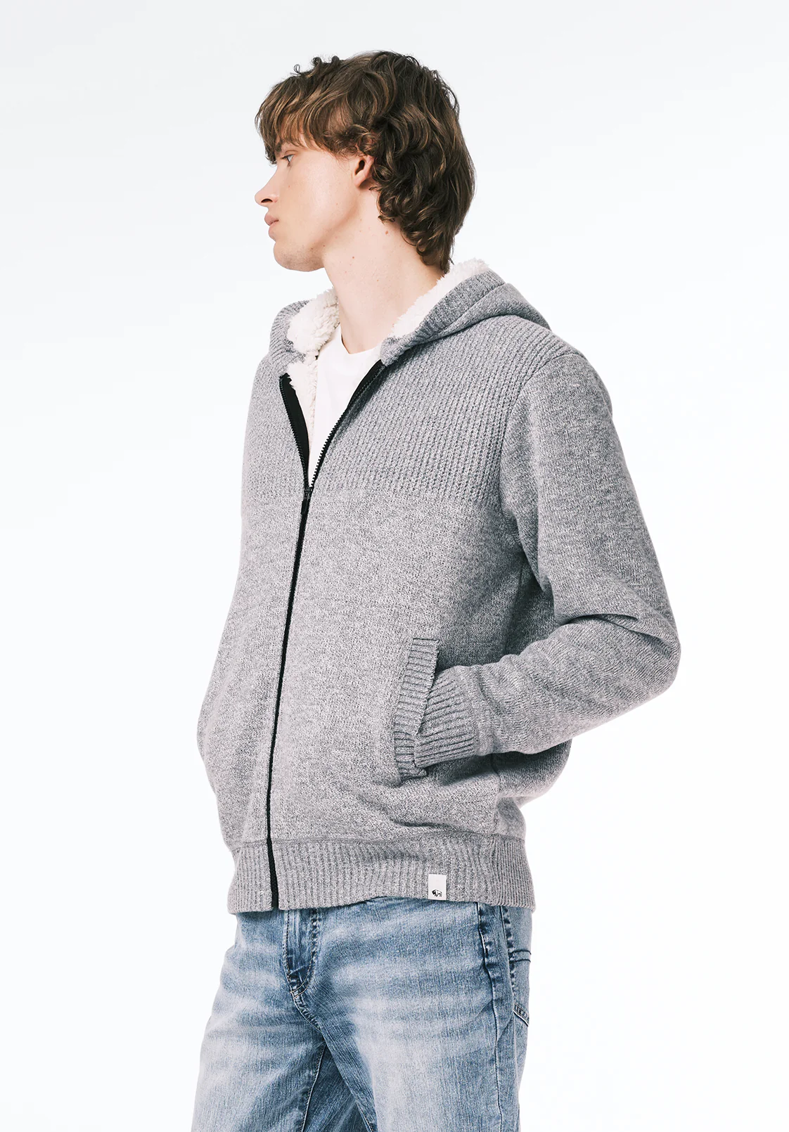Walmick Men's Full-Zip Knit Hooded Jacket with Sherpa Lining, Heather Grey - BM24739 - Image 3