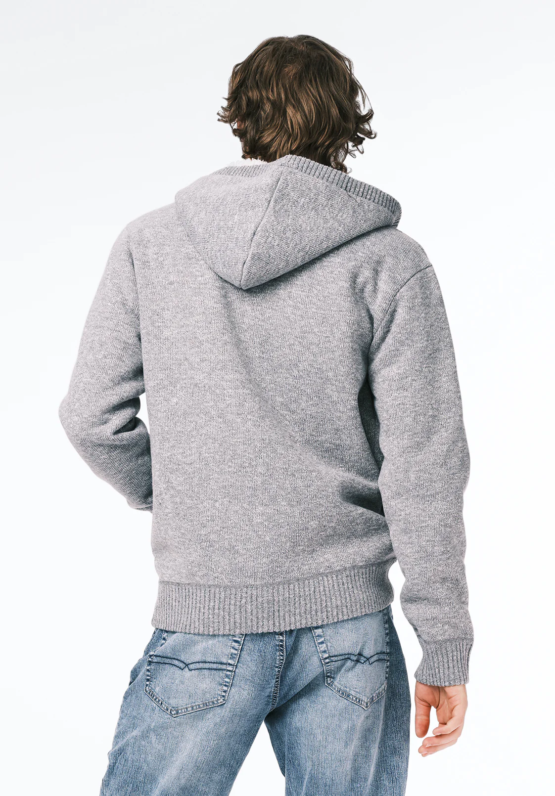 Walmick Men's Full-Zip Knit Hooded Jacket with Sherpa Lining, Heather Grey - BM24739 - Image 4
