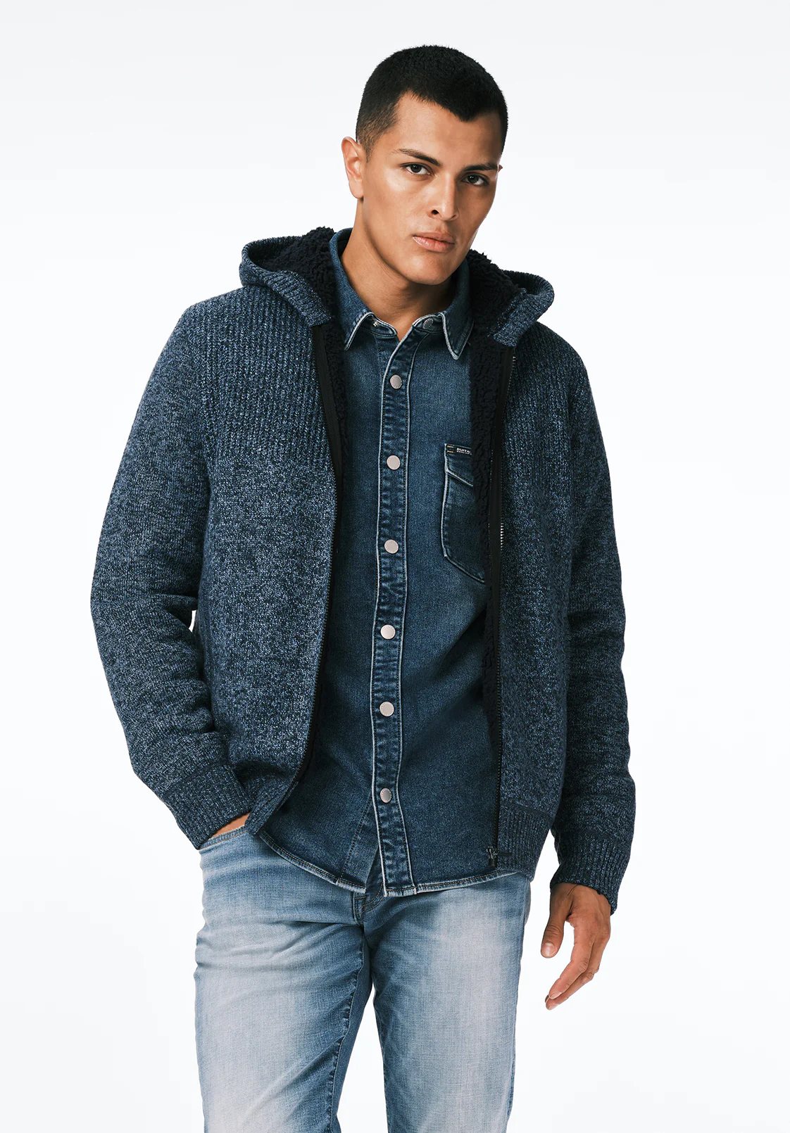 Walmick Men's Full-Zip Knit Hooded Jacket with Sherpa Lining, Mirage - BM24739 - Image 3