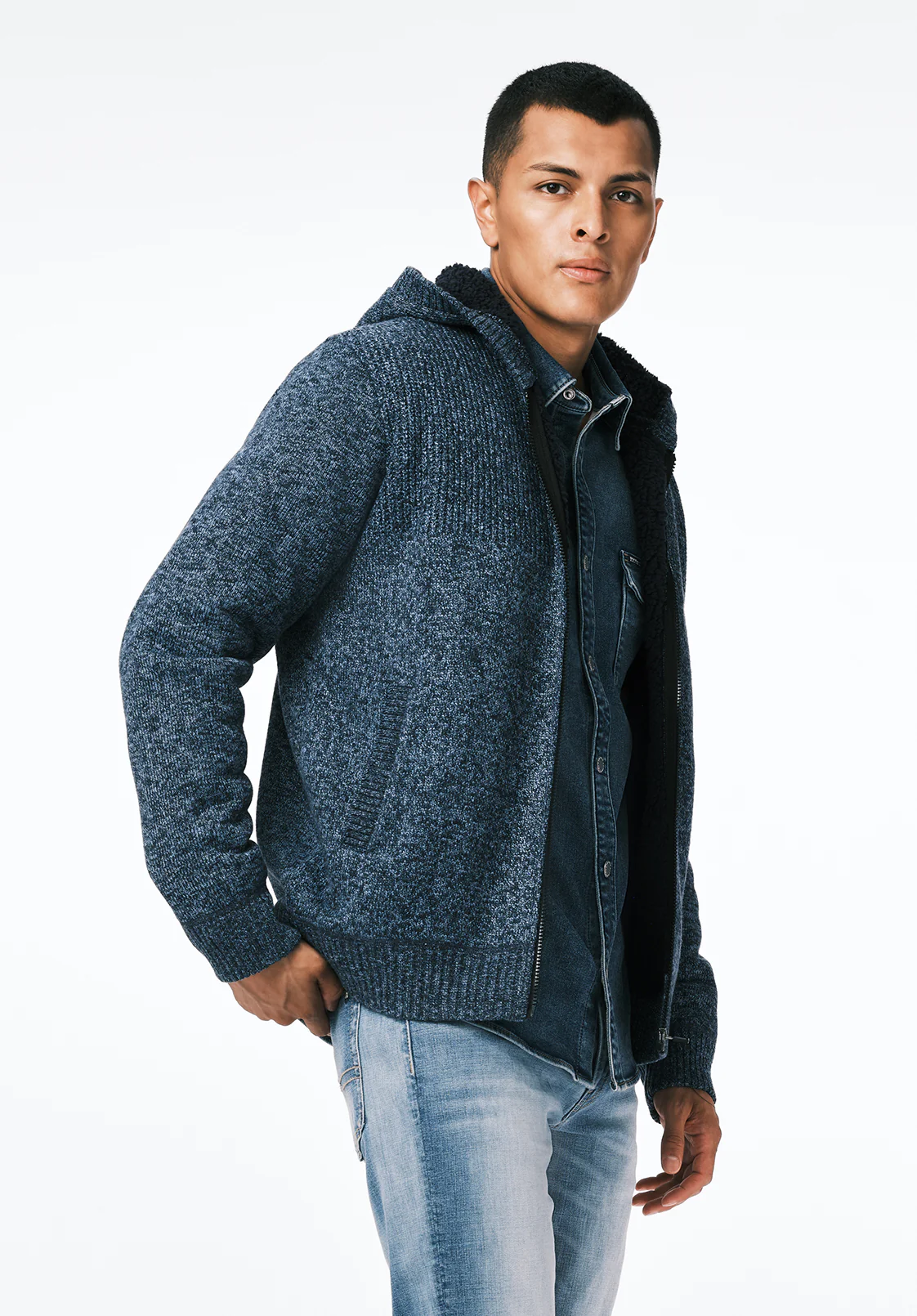 Walmick Men's Full-Zip Knit Hooded Jacket with Sherpa Lining, Mirage - BM24739 - Image 4