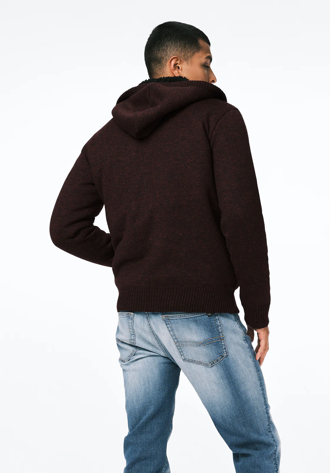 Walmick Men's Full-Zip Knit Hooded Jacket with Sherpa Lining, Fico - BM24739 - Image 2