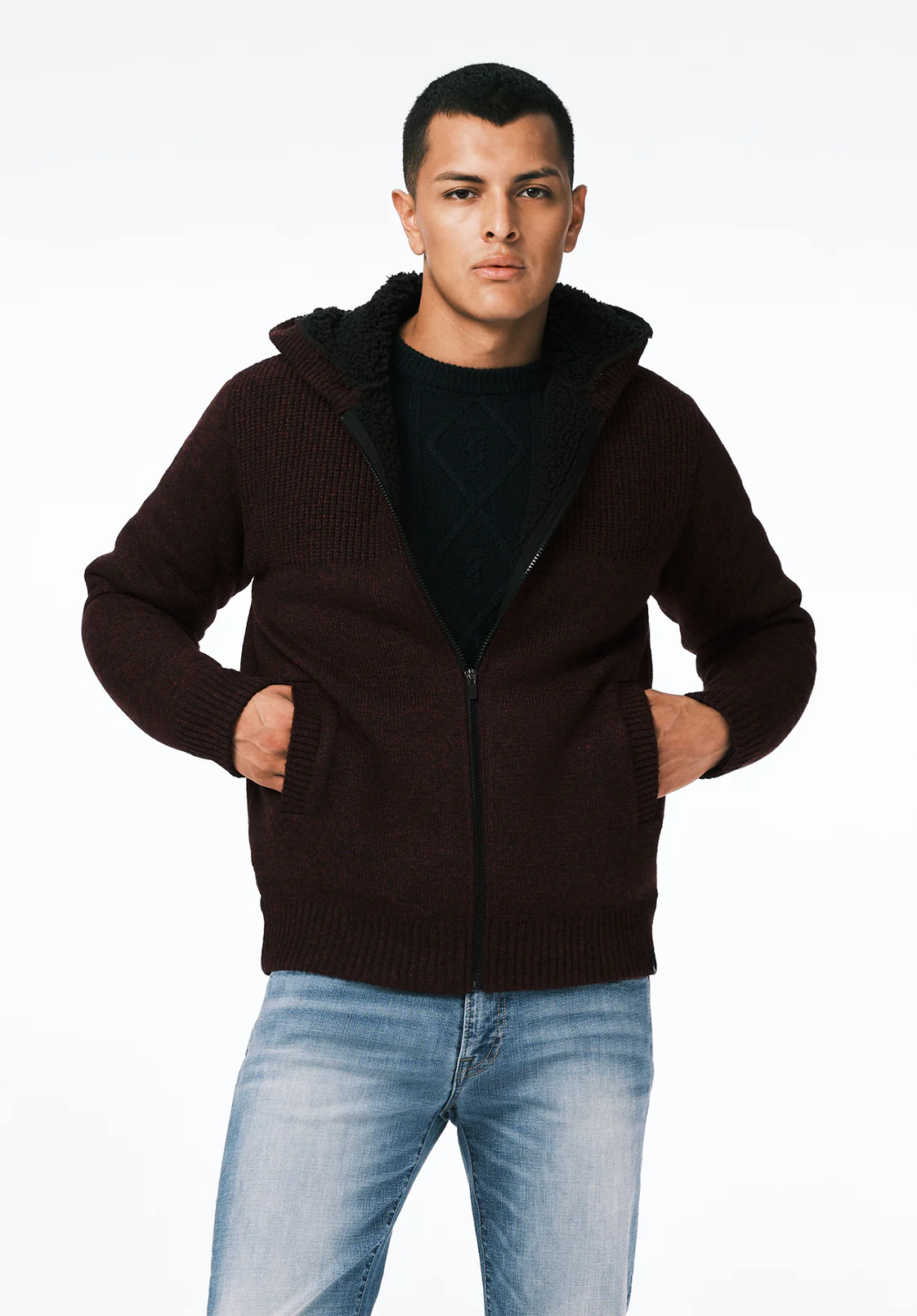 Walmick Men's Full-Zip Knit Hooded Jacket with Sherpa Lining, Fico - BM24739 - Image 3