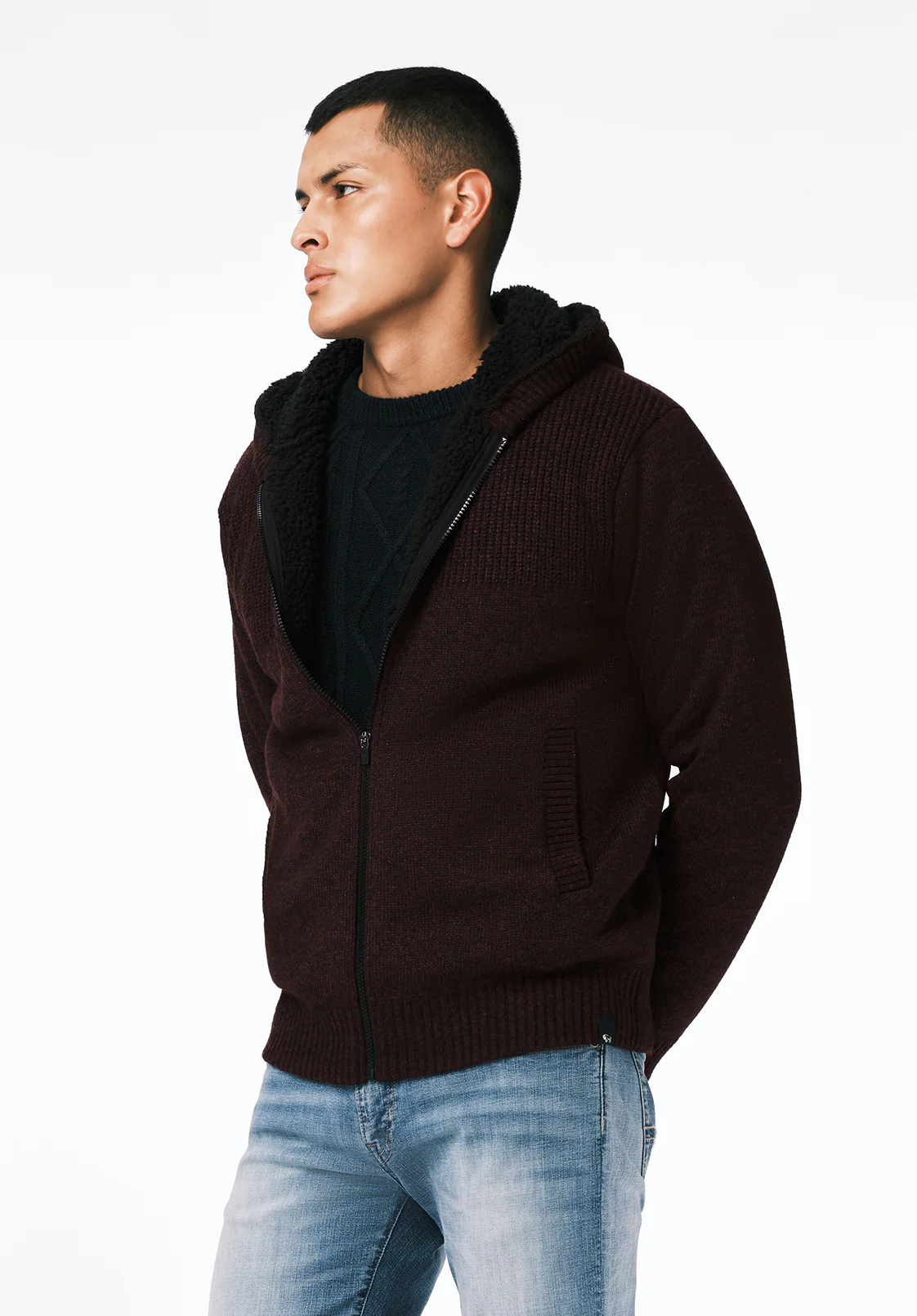 Walmick Men's Full-Zip Knit Hooded Jacket with Sherpa Lining, Fico - BM24739 - Image 4