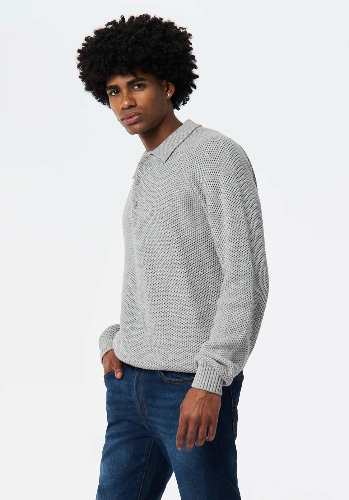 Warren Men's Long-Sleeve Relaxed Sweater Polo, Heather Grey - BM24699 - Image 3