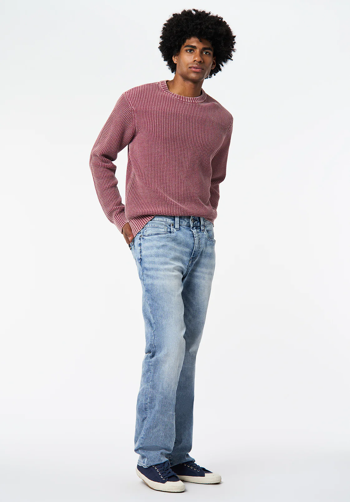 Washy Men's Textured Knit Crewneck Sweater, Maroon Banner - BM24698
