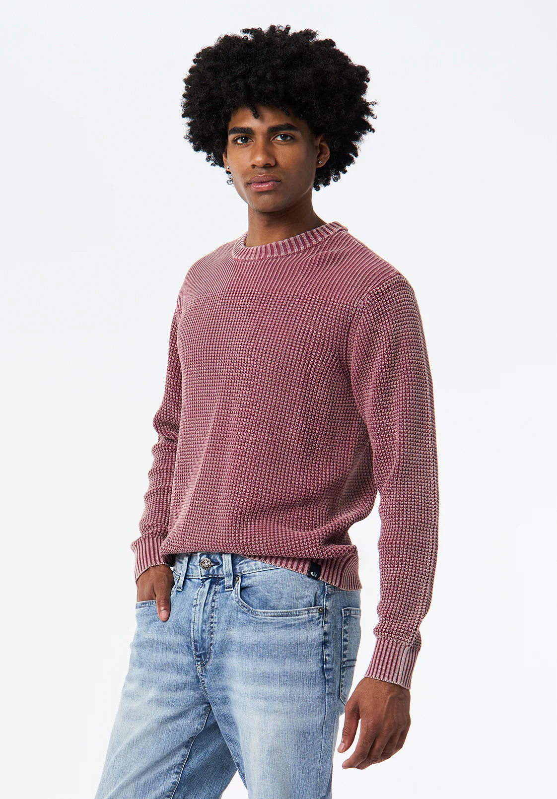 Washy Men's Textured Knit Crewneck Sweater, Maroon Banner - BM24698 - Image 2