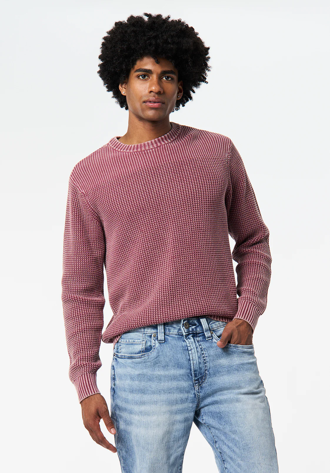 Washy Men's Textured Knit Crewneck Sweater, Maroon Banner - BM24698 - Image 4