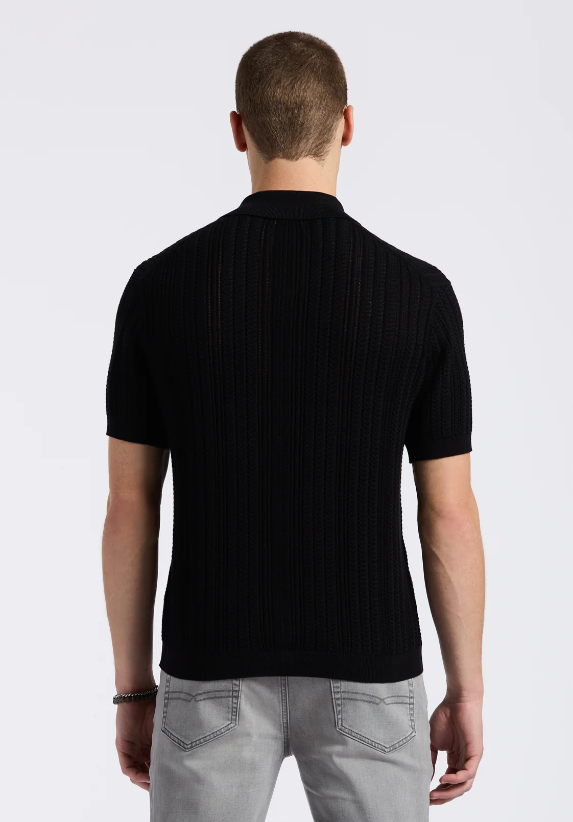Wasko Men's Short-Sleeve Button-Up Sweater Shirt, Black - BM24540 - Image 4