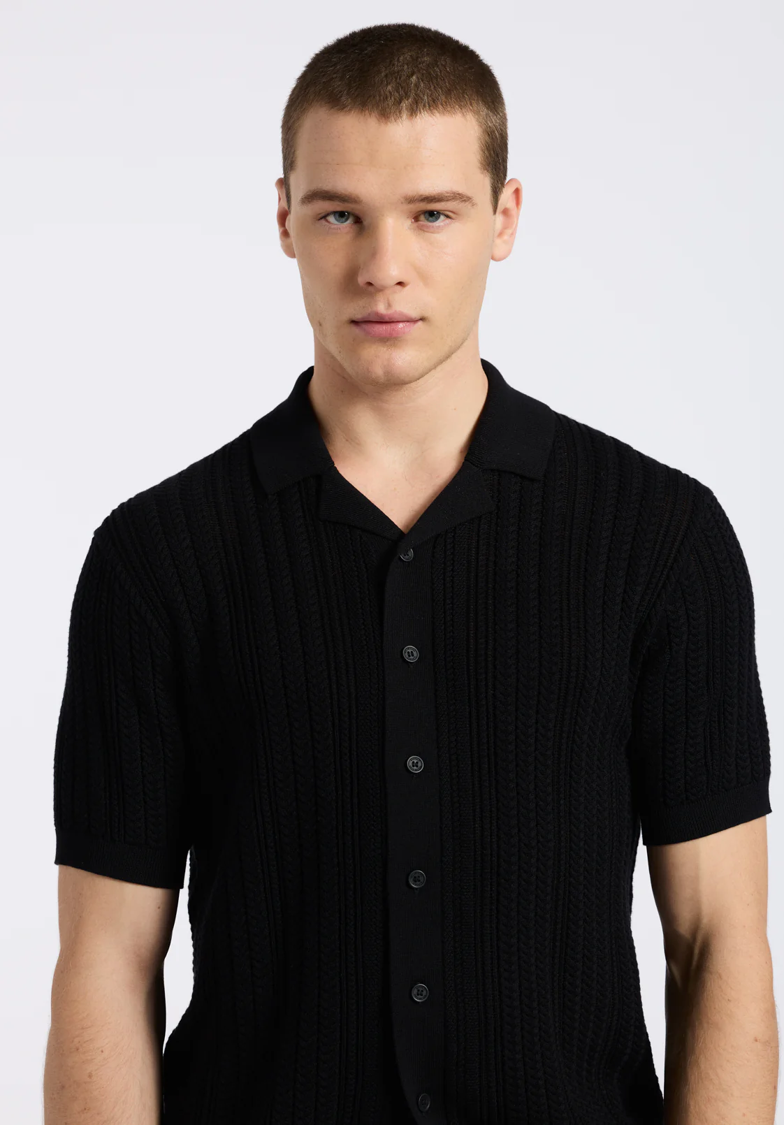 Wasko Men's Short-Sleeve Button-Up Sweater Shirt, Black - BM24540 - Image 5