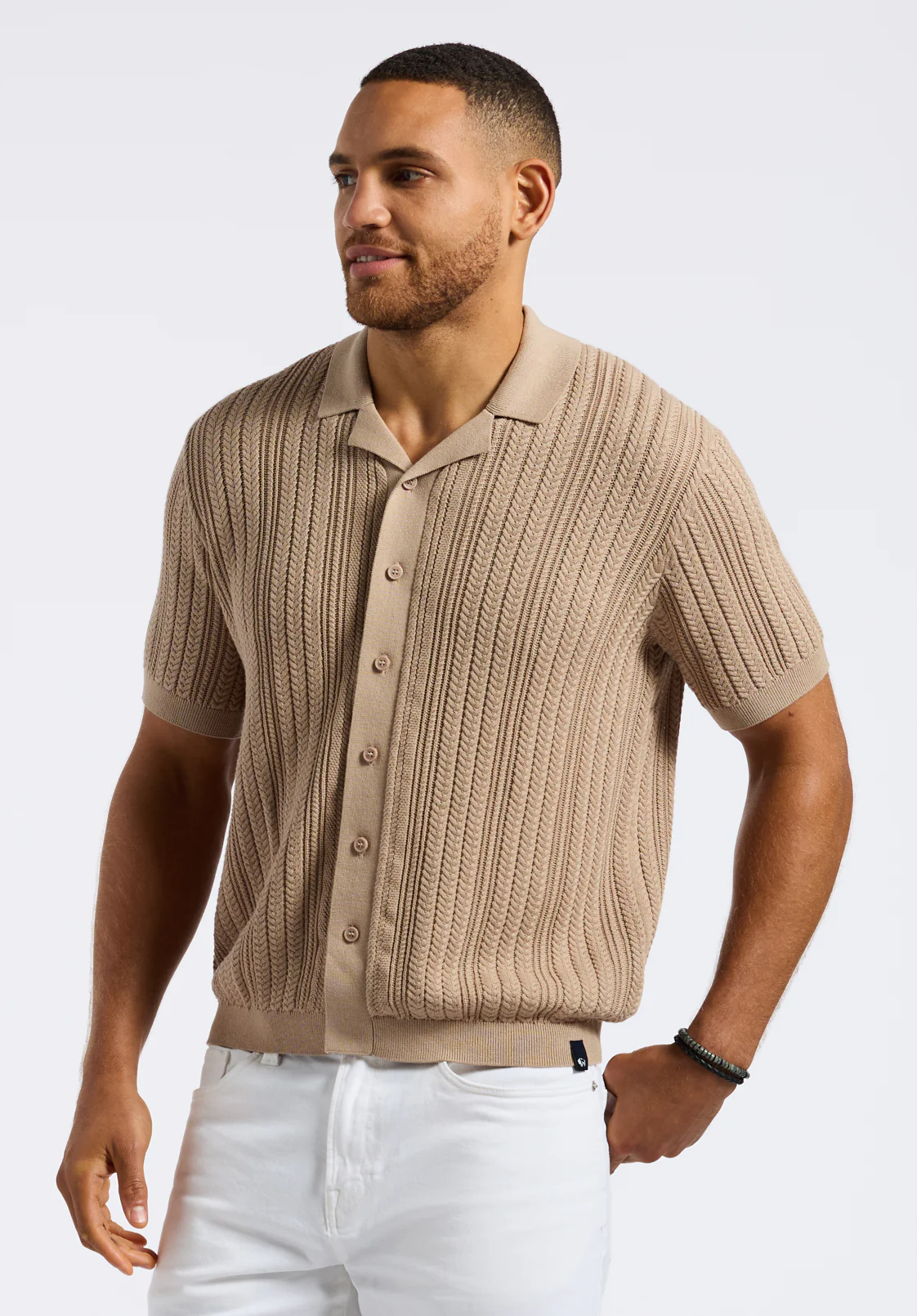 Wasko Men's Short-Sleeve Button-Up Sweater Shirt, Tuffet Beige - BM24540 - Image 4