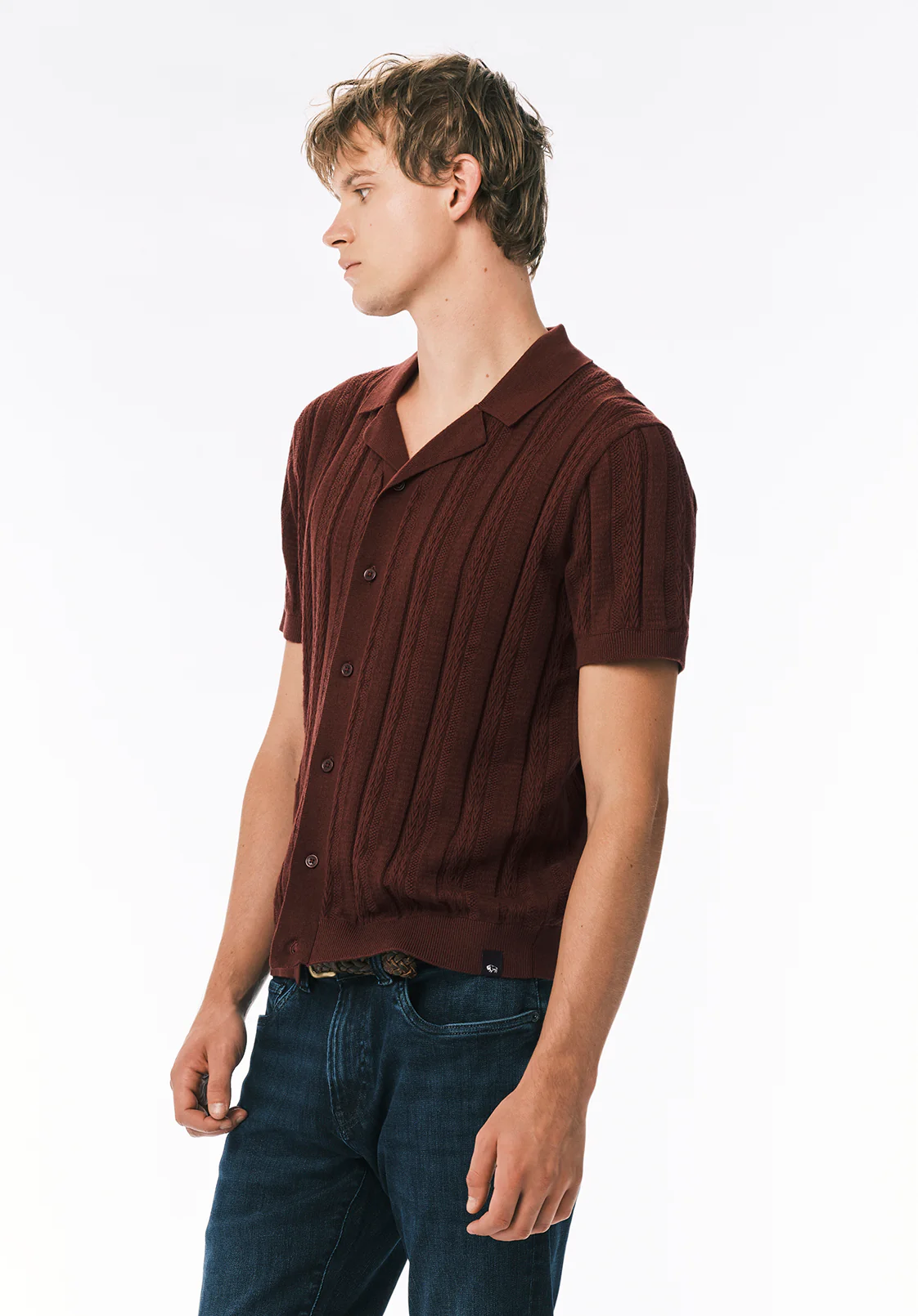 Wasko Men’s Short-Sleeve Button-Up Sweater Shirt, Decadent Chocolate - BM24766 - Image 3