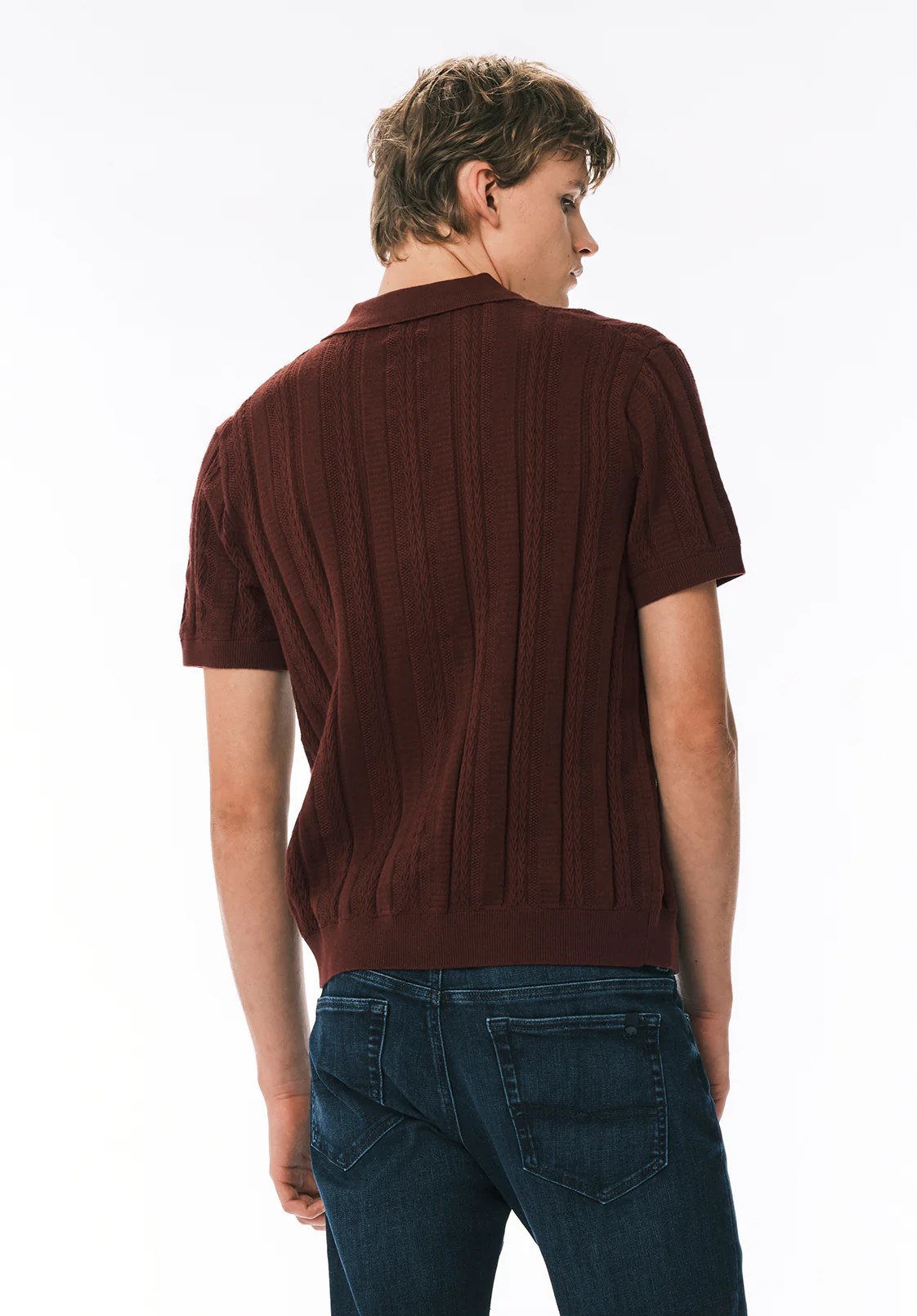 Wasko Men’s Short-Sleeve Button-Up Sweater Shirt, Decadent Chocolate - BM24766 - Image 4
