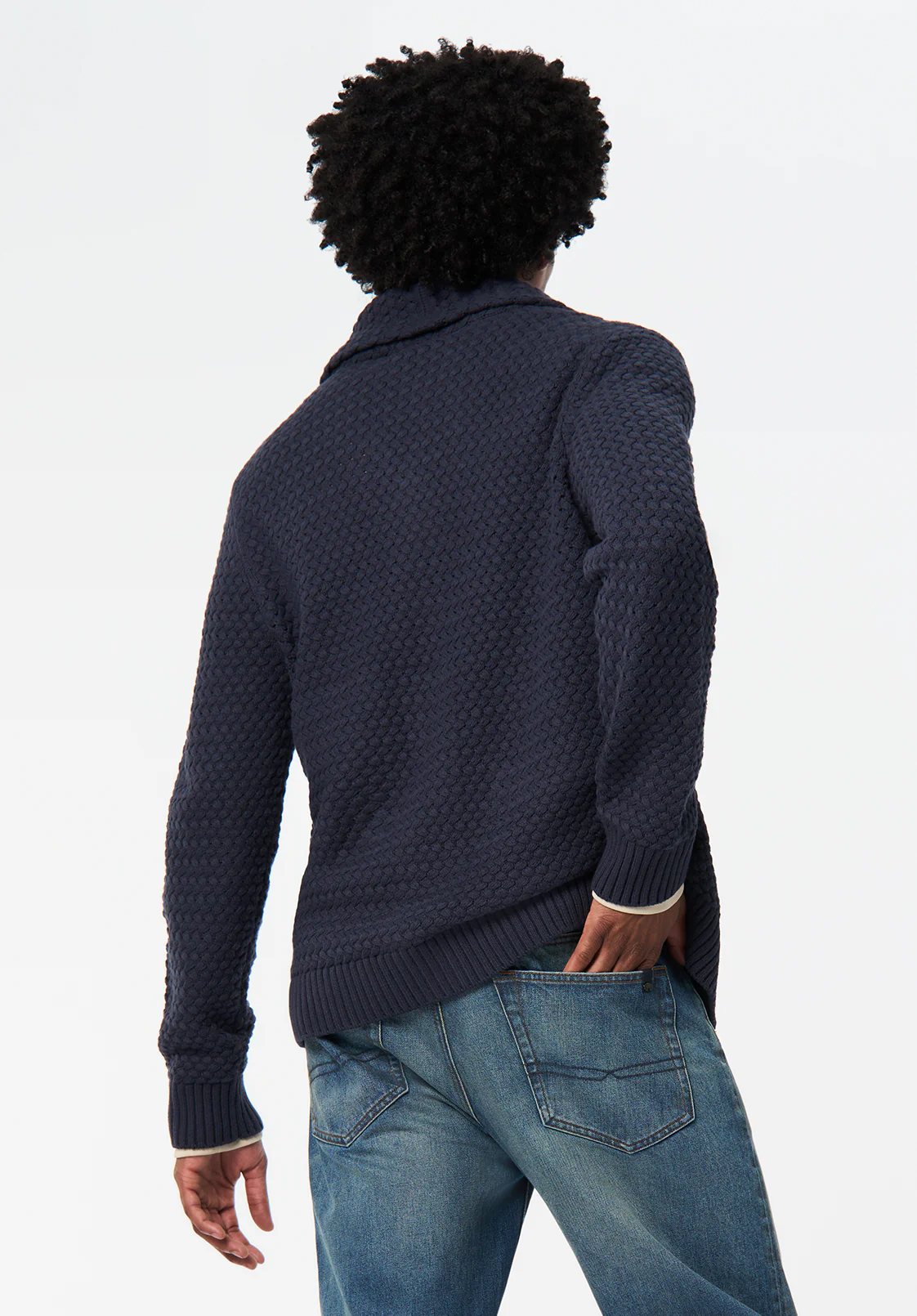 Wendell Men's Textured Shawl Collar Relaxed Cardigan, Whale - BM24697 - Image 4
