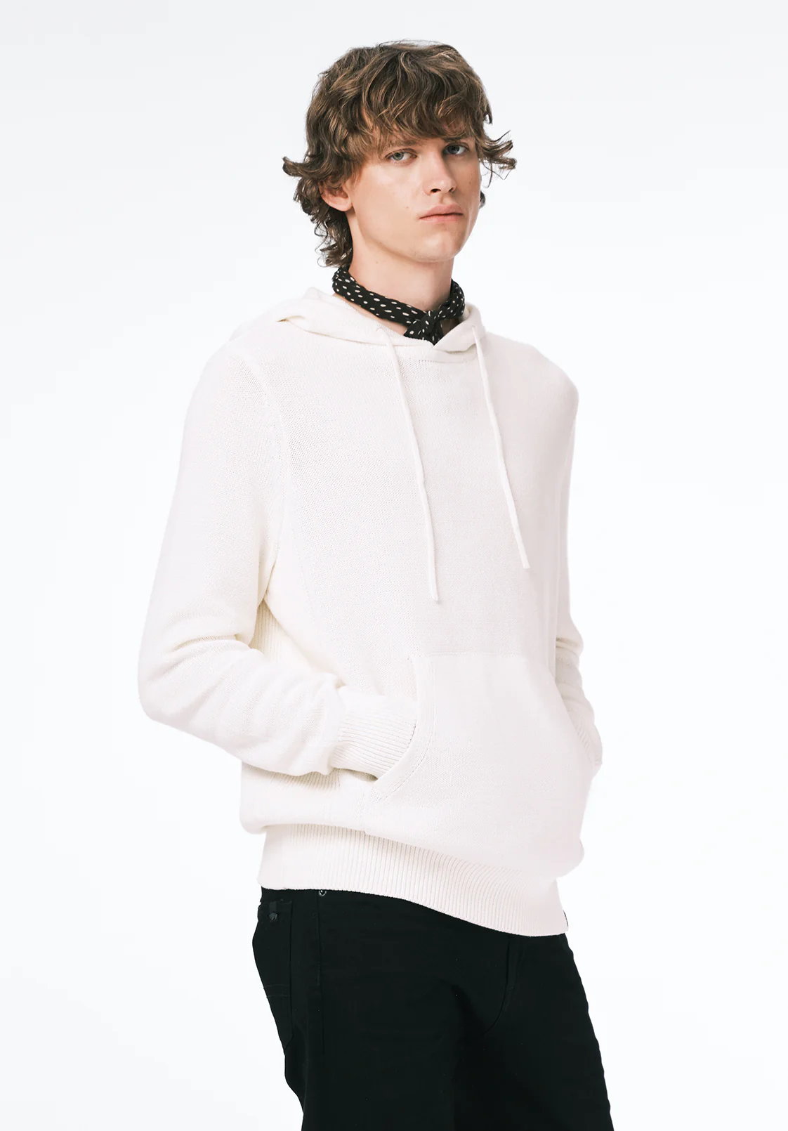 Wilbur Men's Knit Hoodie with Kangaroo Pocket, Milk - BM24700 - Image 3