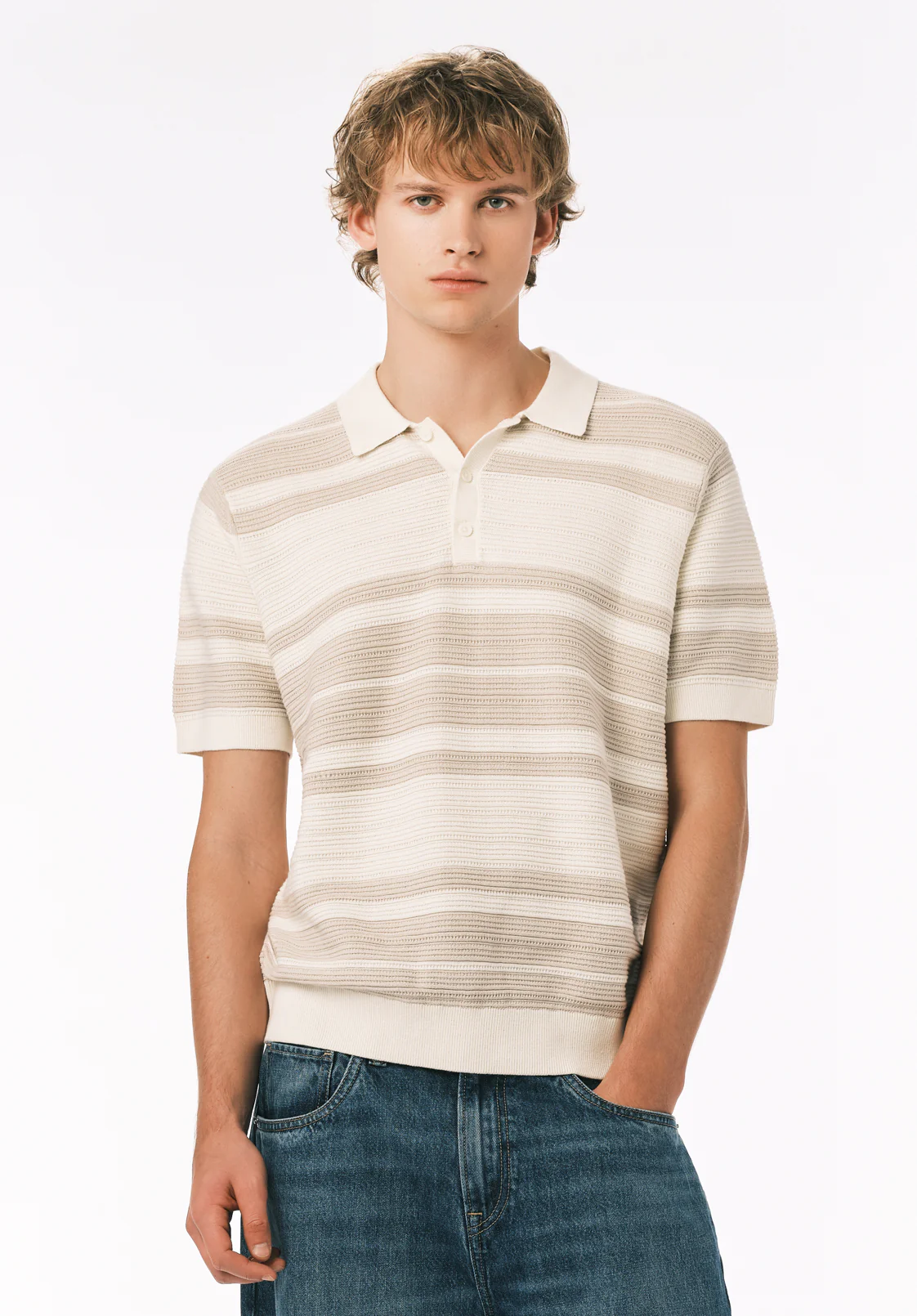 Wildero Men's Short Sleeve Sweater Polo, Moonbeam - BM24785 - Image 2