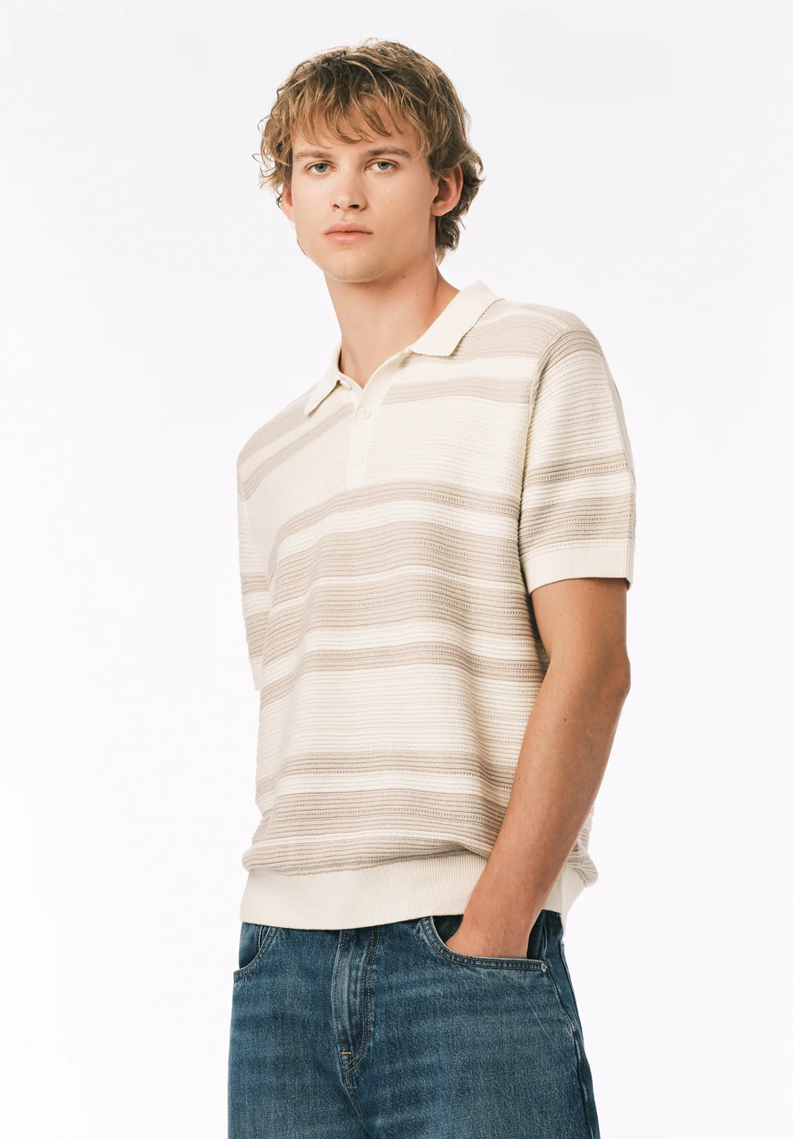 Wildero Men's Short Sleeve Sweater Polo, Moonbeam - BM24785 - Image 3
