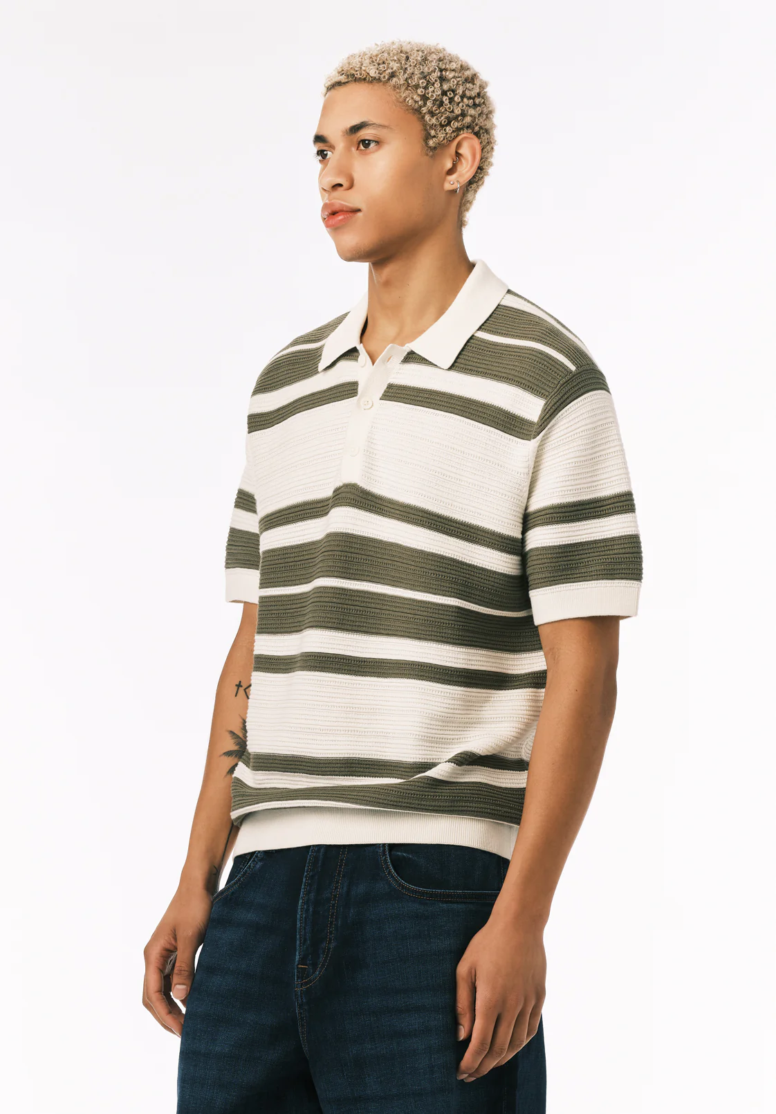 Wildero Men's Short Sleeve Sweater Polo, Army Green - BM24785 - Image 3