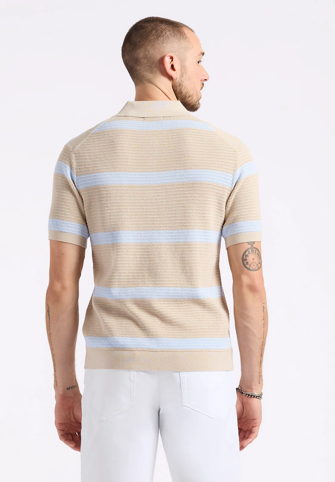 Winder Men's Short-Sleeve Striped Sweater Polo, Peyote Beige - BM24549 - Image 3