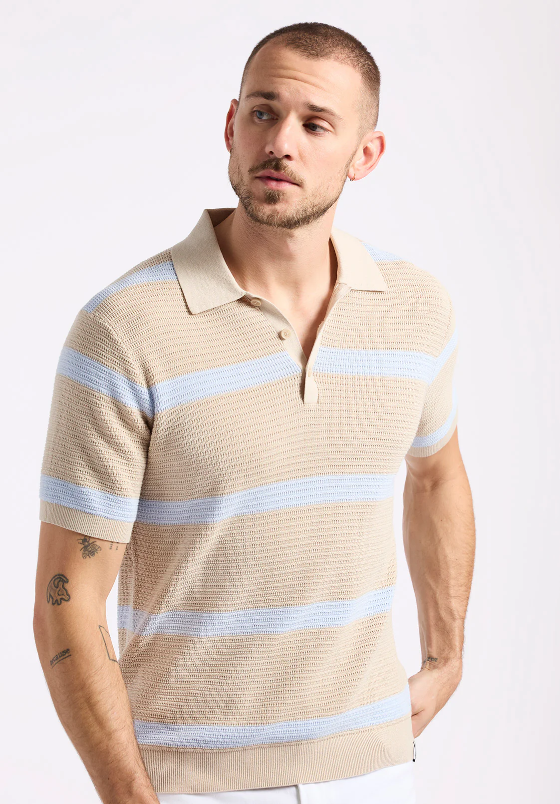 Winder Men's Short-Sleeve Striped Sweater Polo, Peyote Beige - BM24549 - Image 4