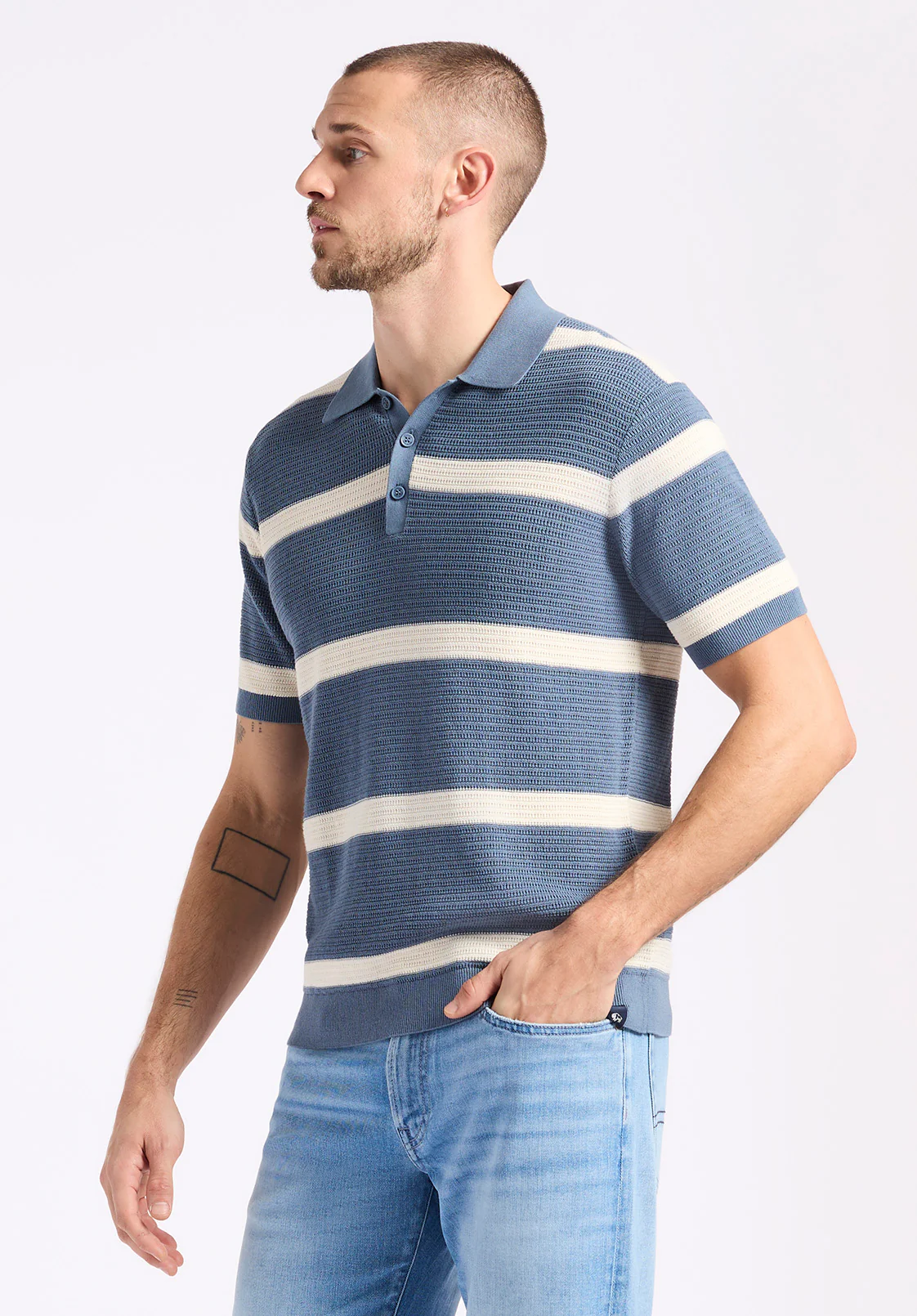 Winder Men's Short-Sleeve Striped Sweater Polo, Mirage Blue - BM24549 - Image 3